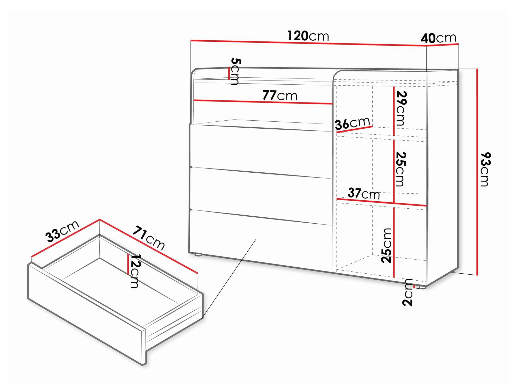 Ladekast Domcali 108 (Grijs + Eiken)