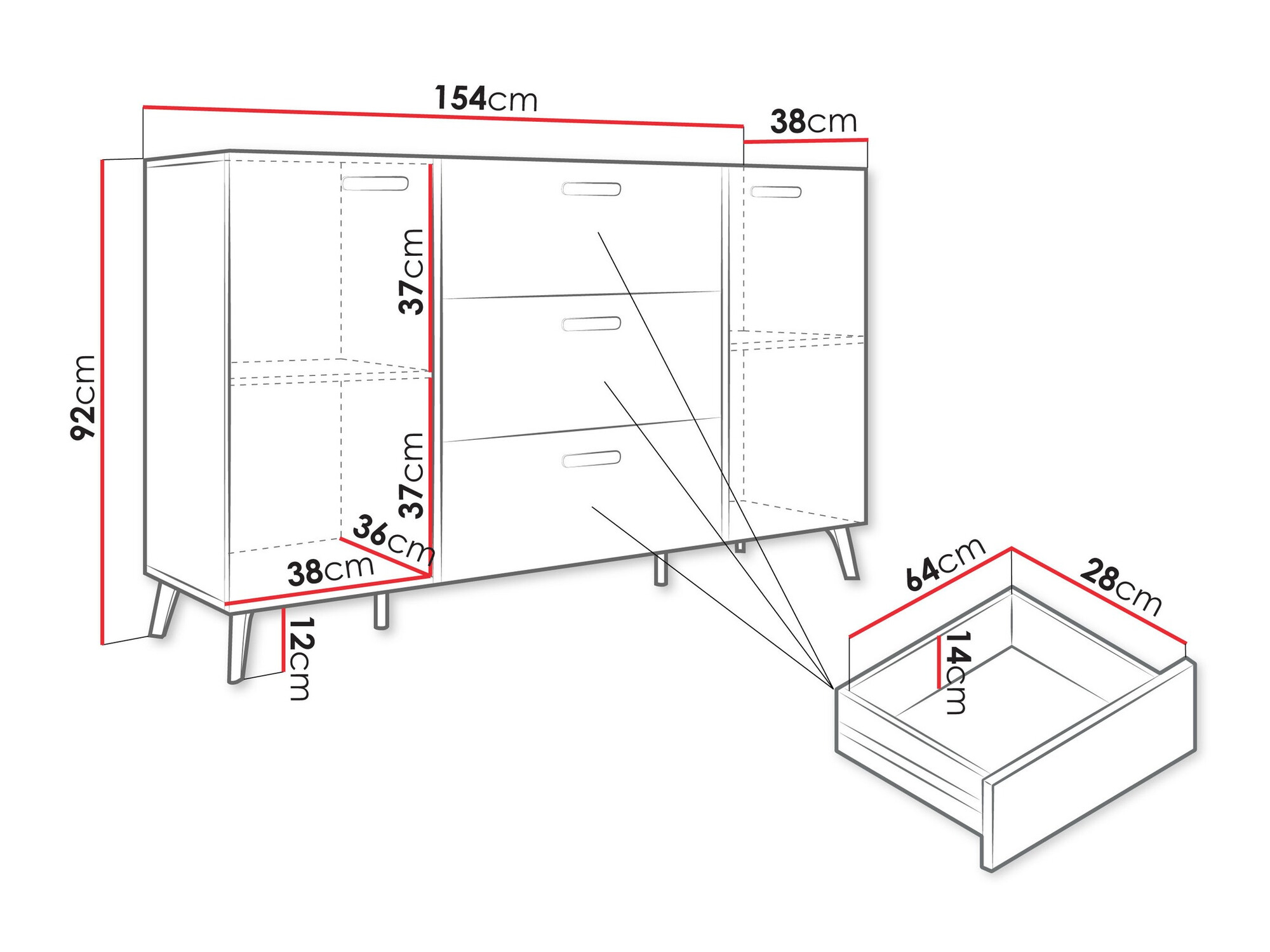 Ladekast Comfivo Teslomo 109 (Wit + Glanzend wit)
