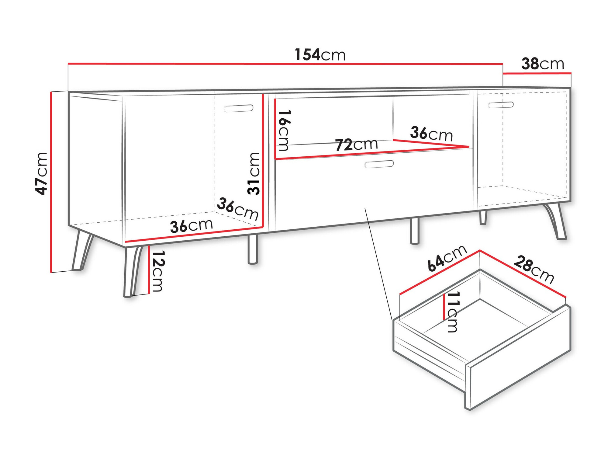 TV-meubel Comfivo Teslomo 113 (Wit + Glanzend wit)