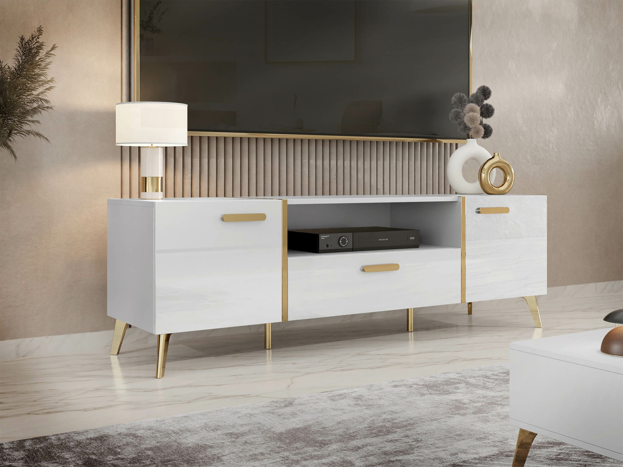 TV-meubel Teslomo 100 (Wit + Glanzend wit)