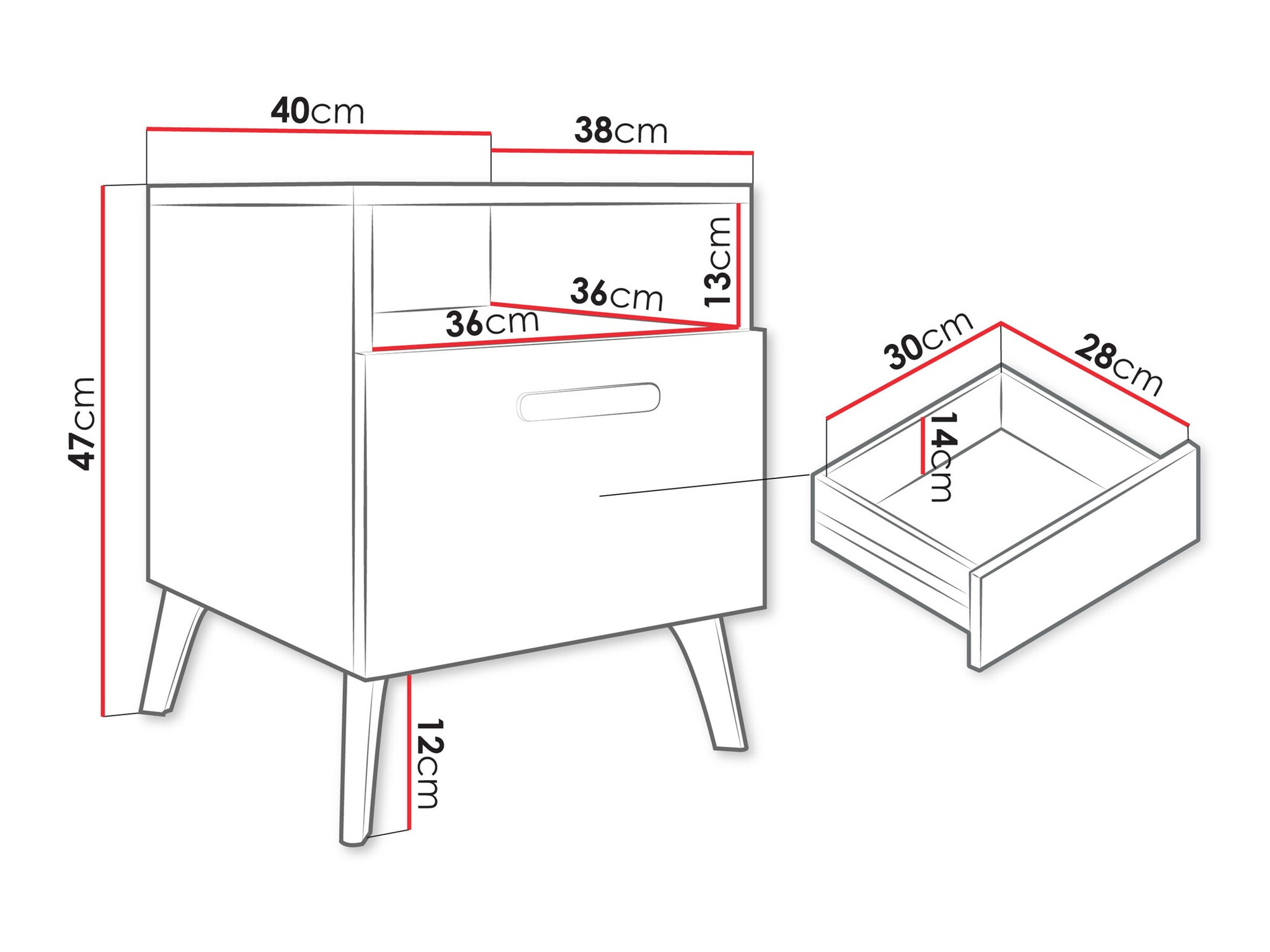 Nachtkastje Comfivo Teslomo 111 (Wit + Glanzend wit)
