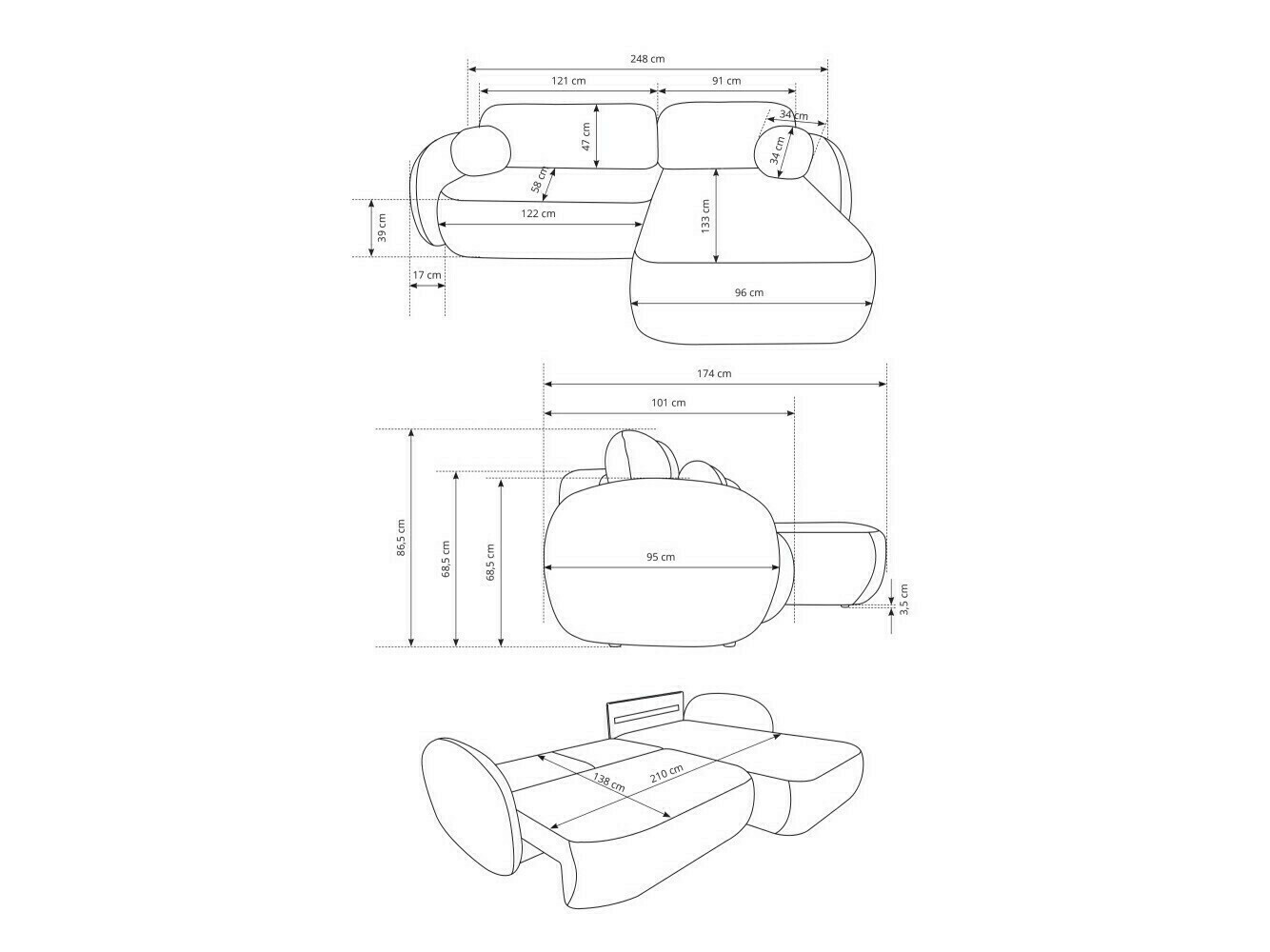 Hoekbank Kingston 140 (Aragon 14)