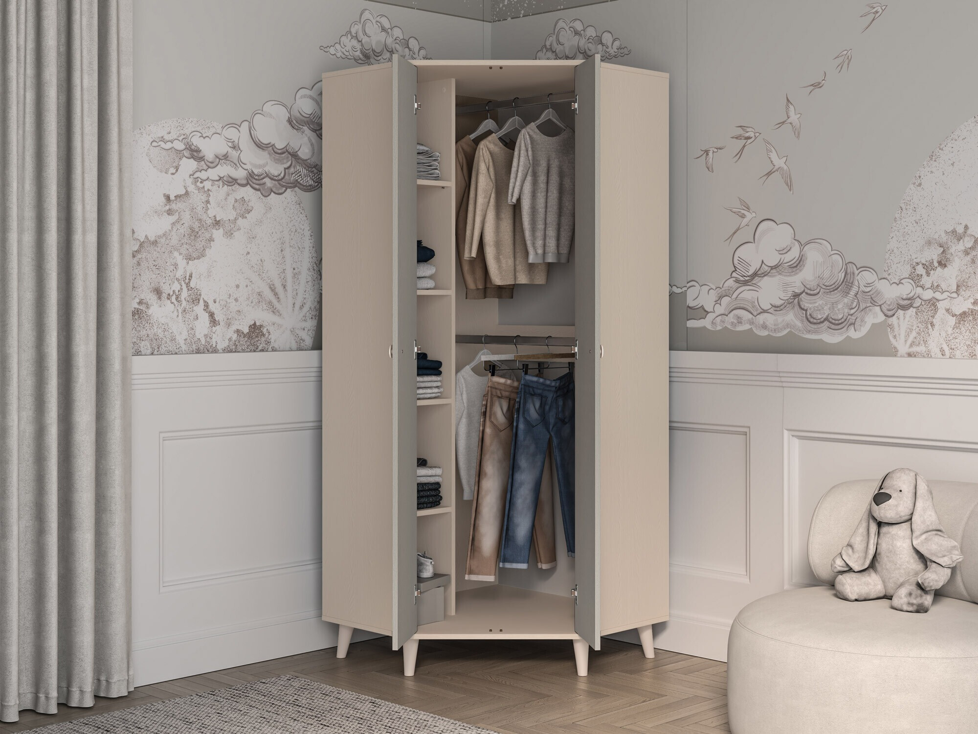 Hoekkledingkast Tortoli 100 (Grijs)