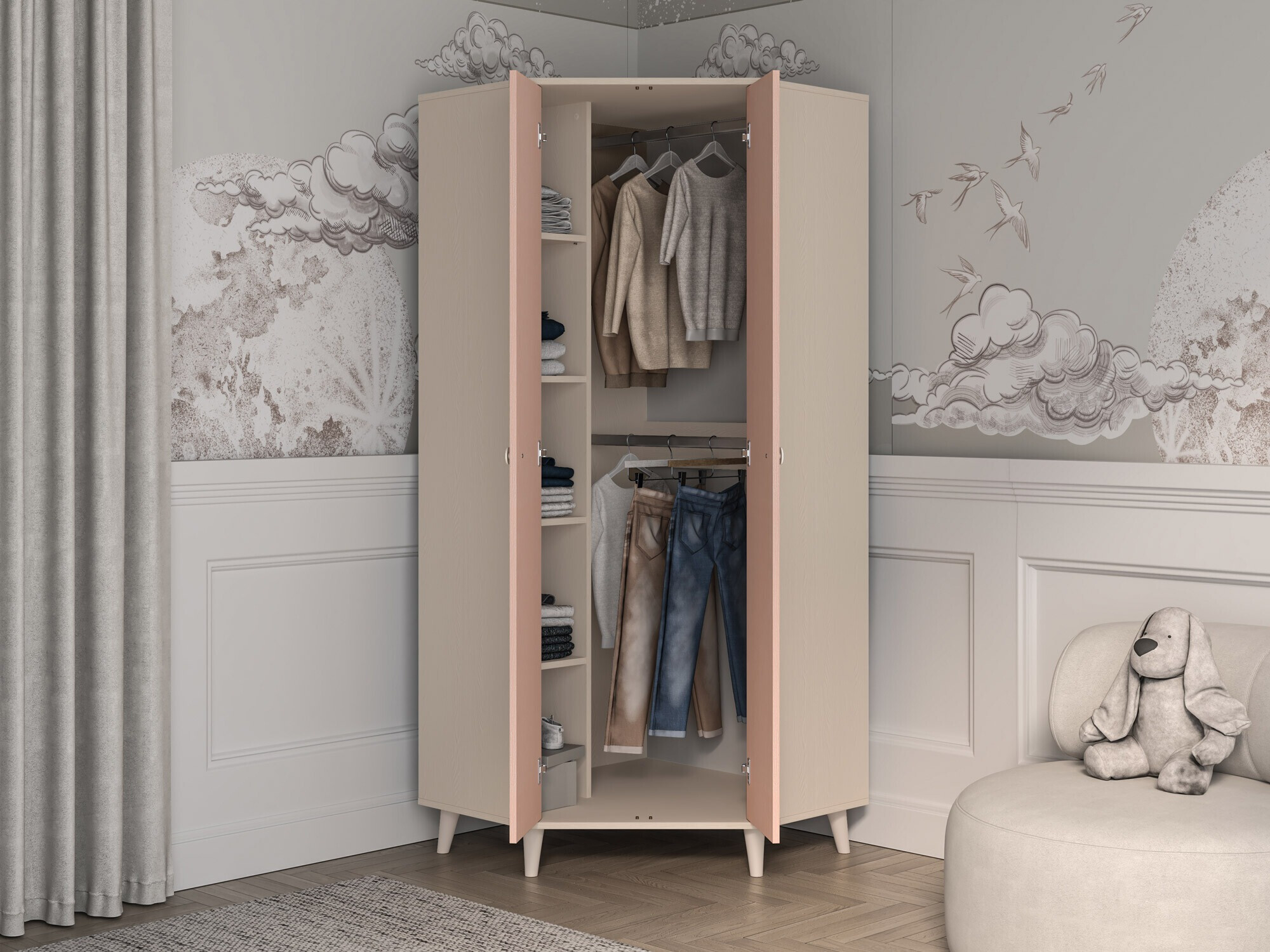 Hoekkledingkast Tortoli 100 (Roze)