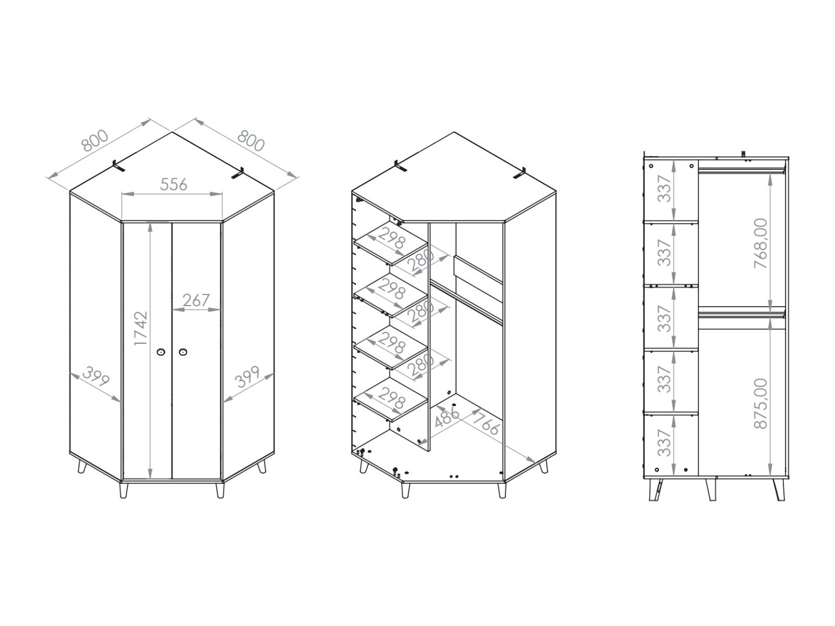 Hoekkledingkast Tortoli 100 (Roze)