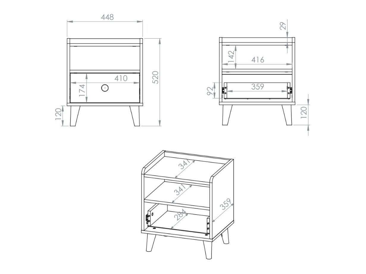 Nachtkastje Tortoli 108 (Grijs)