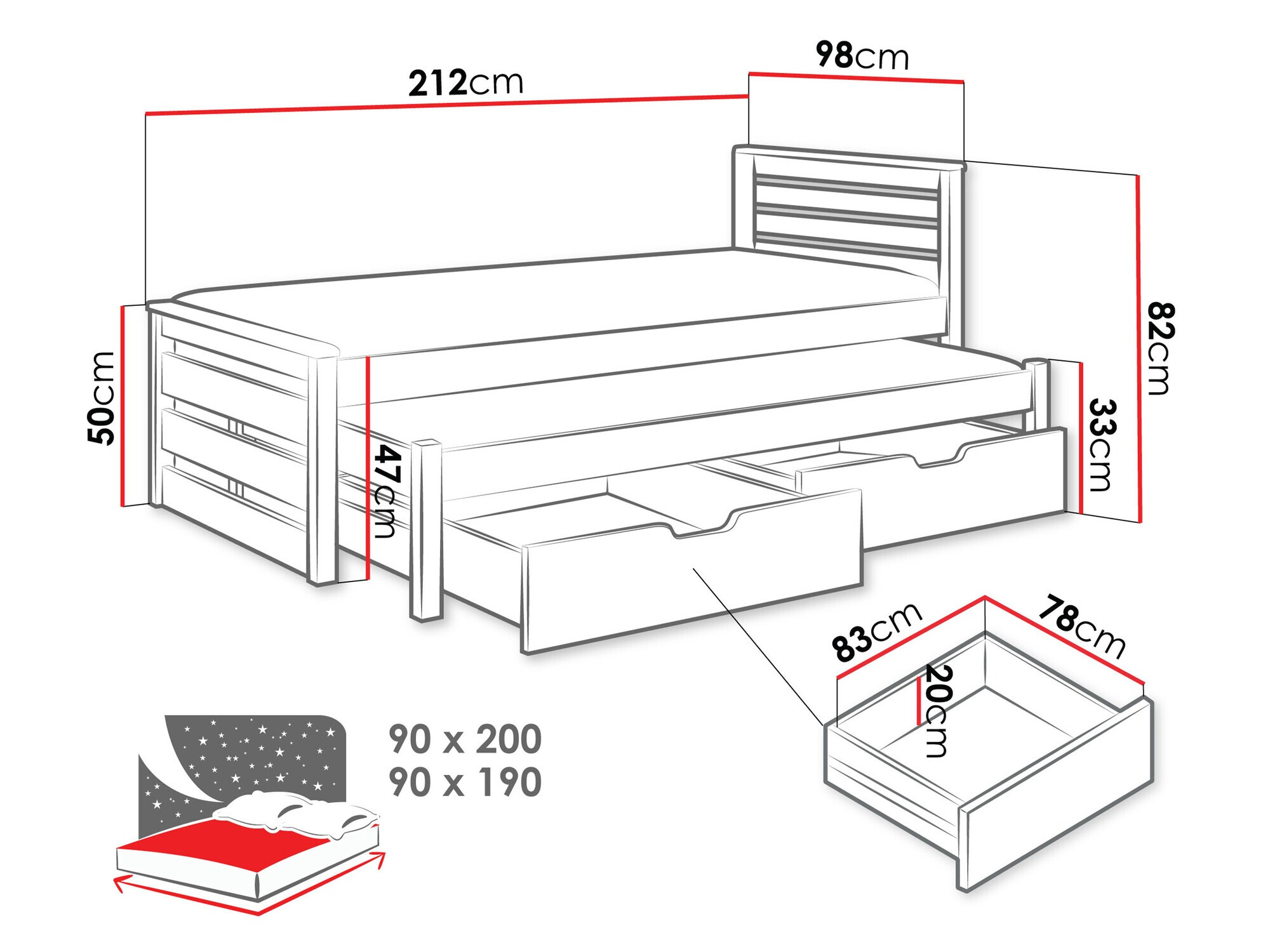 Bed Henderson 170 (Wit + Sonoma eik)