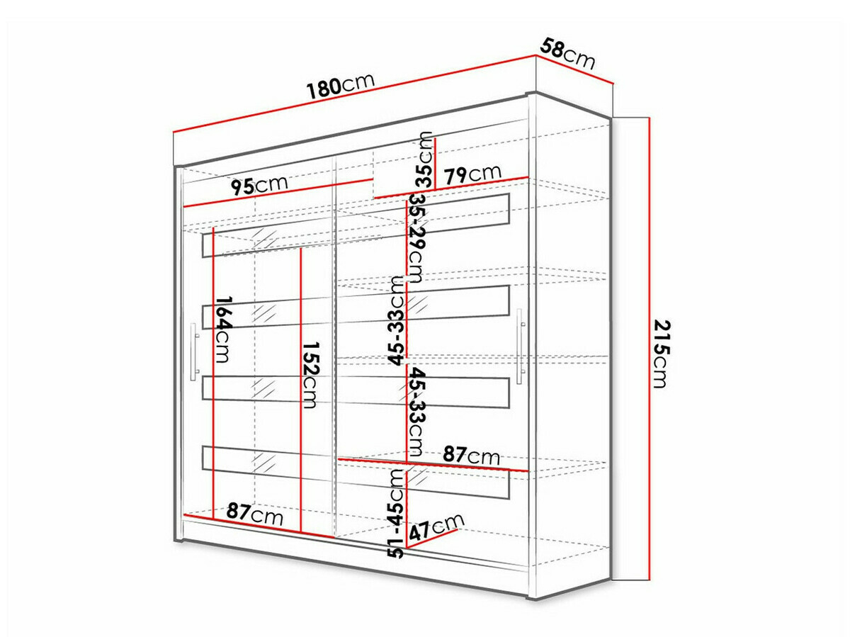 Kledingkast Closico Pallor XI (Zwart + Glanzend wit)