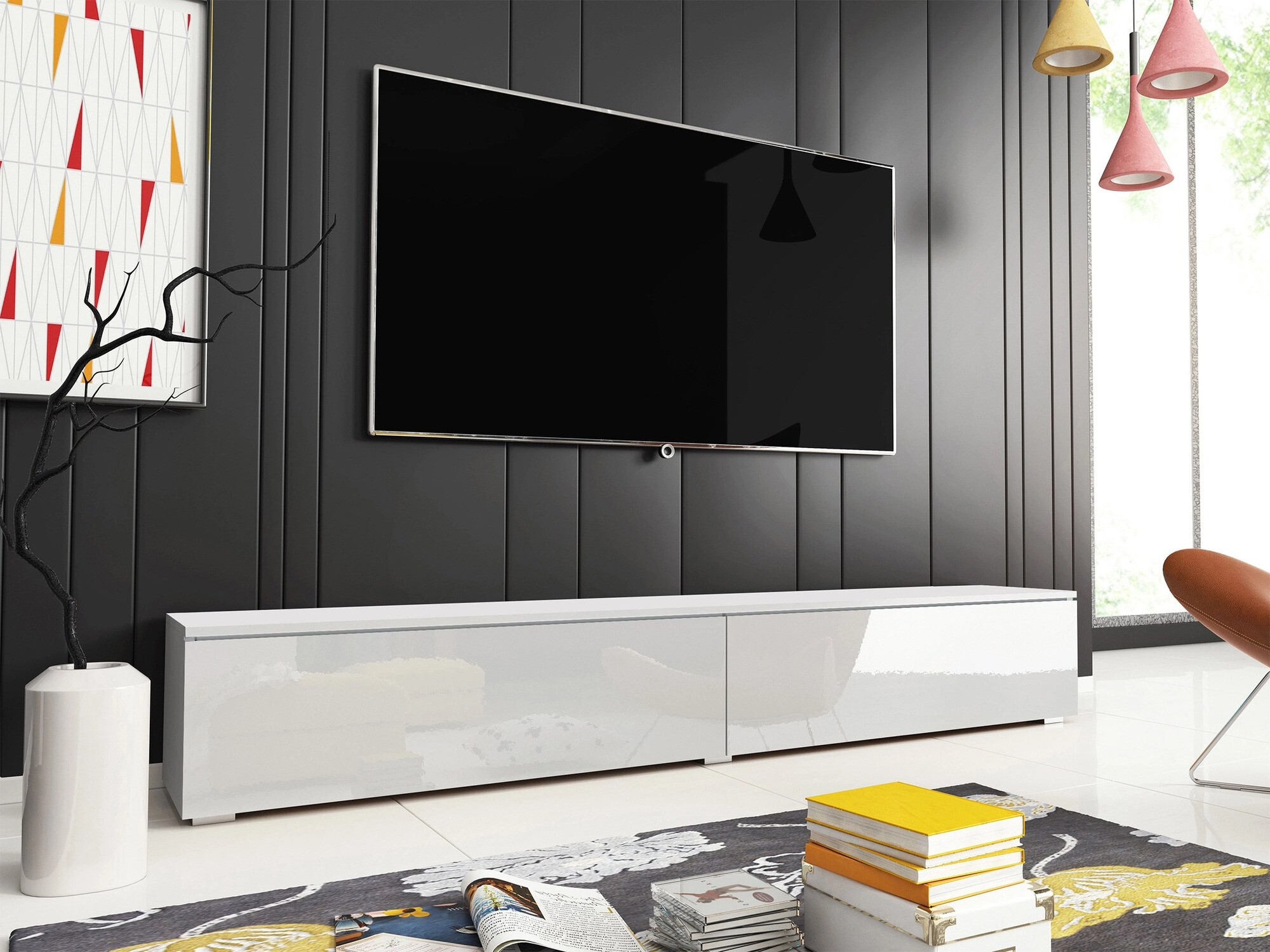 TV-meubel Scientia I (Wit + Glanzend wit)