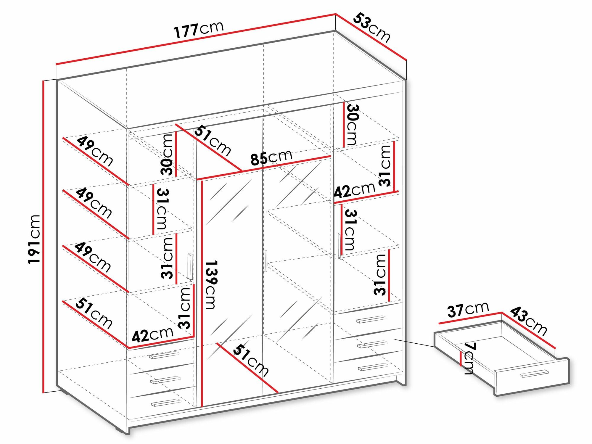 Kledingkast Novduni 115 (Wit)