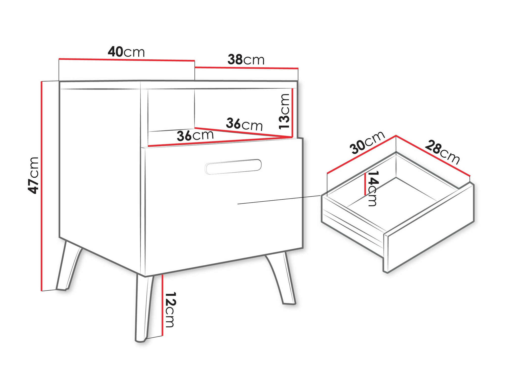 Nachtkastje Comfivo Capella (Kasjmier + Glanzend kasjmier)