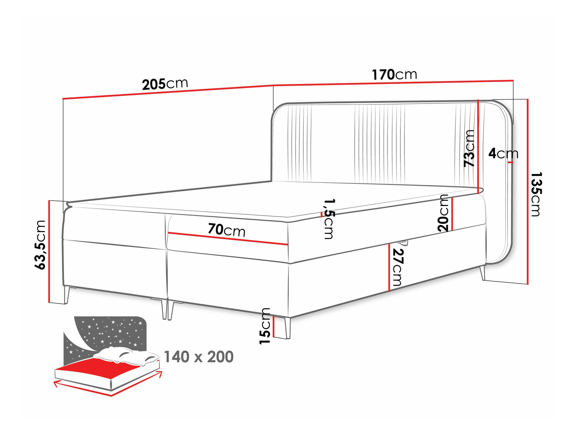 Boxspring Baltimore 196 (Magic Velvet 2206)