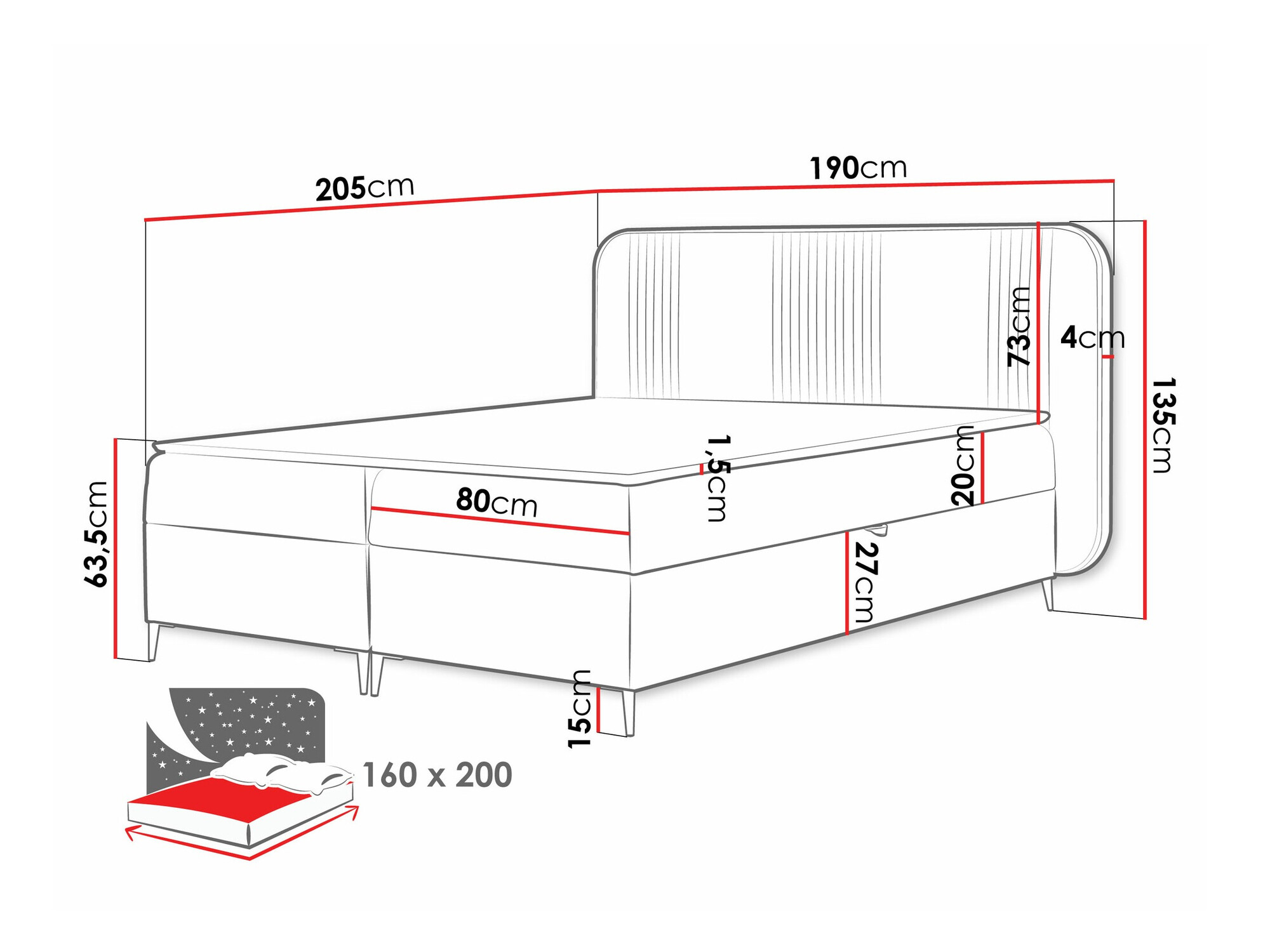 Boxspring Baltimore 196 (Magic Velvet 2217)