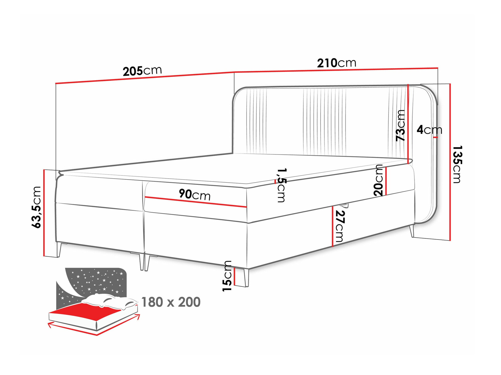 Boxspring Baltimore 196 (Magic Velvet 2256)