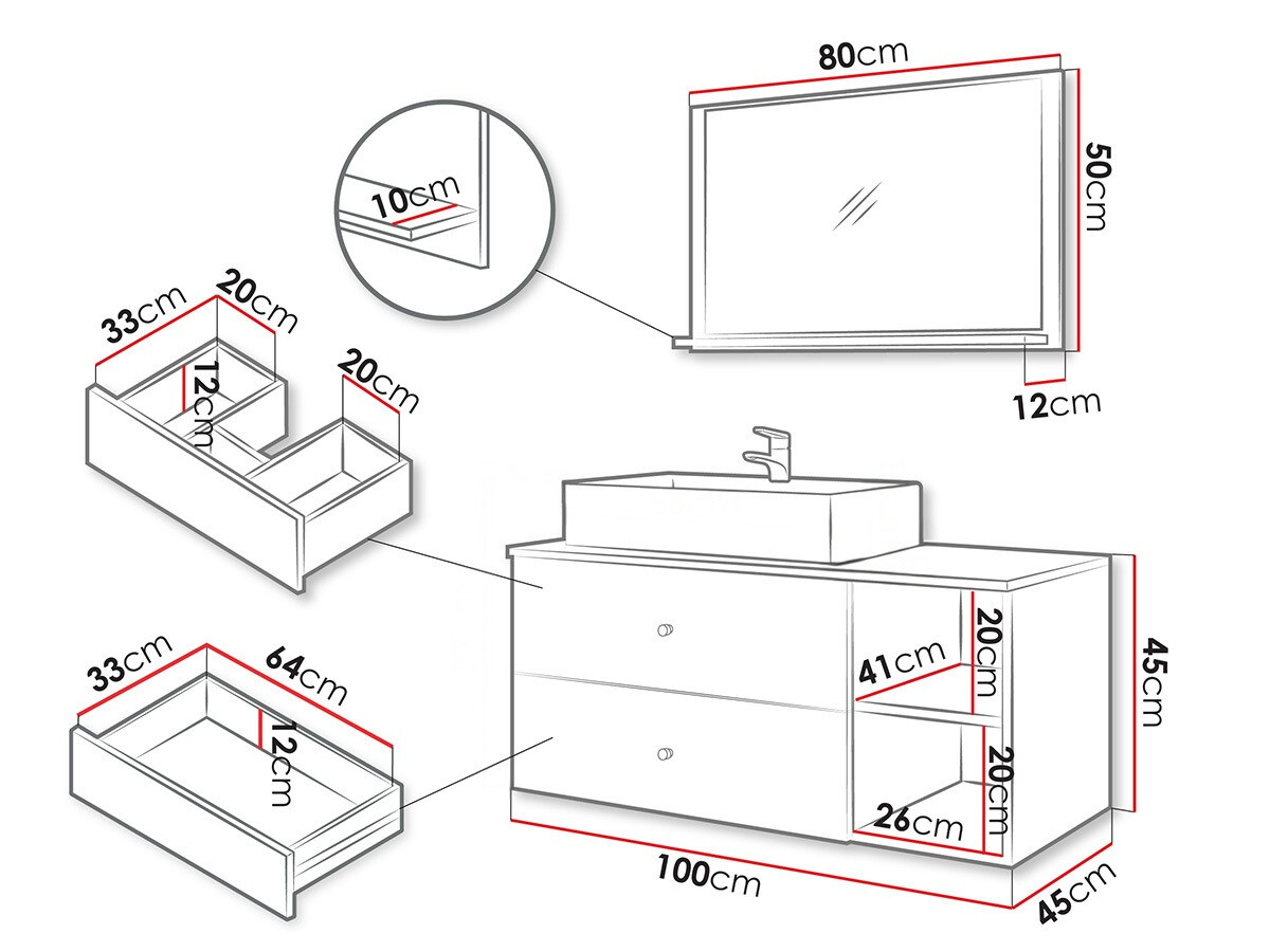 Badkamerset Salus I (Zwart + Zwart marmer)