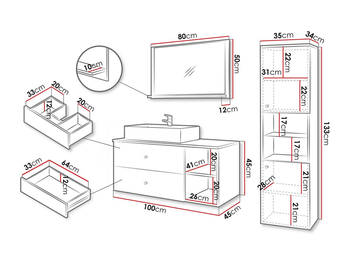 Badkamerset Salus II (Zwart + Zwart marmer)