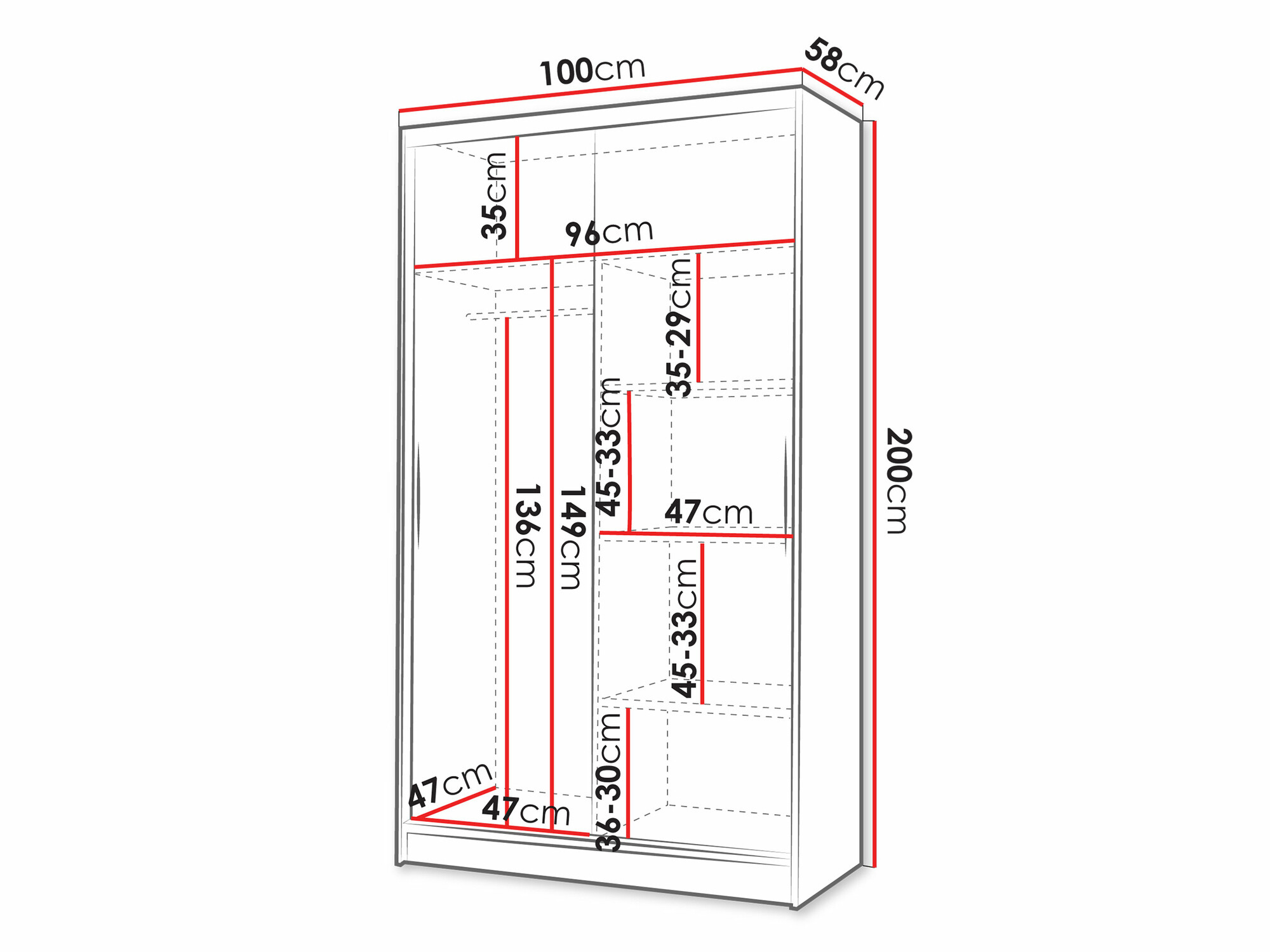 Kledingkast Closico 166 (Zwart + Wit)