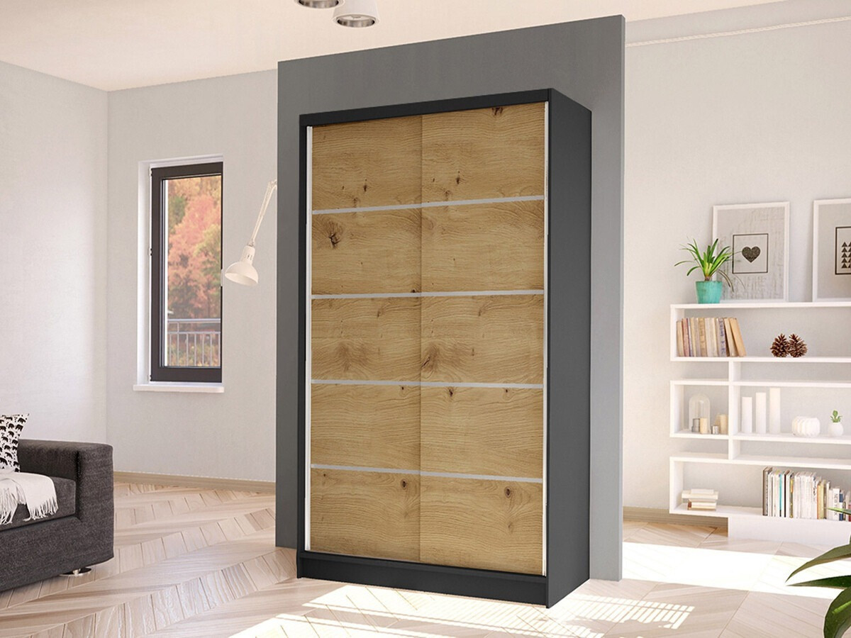 Kledingkast Closico Fractor IV (Zwart + Artisan eiken)