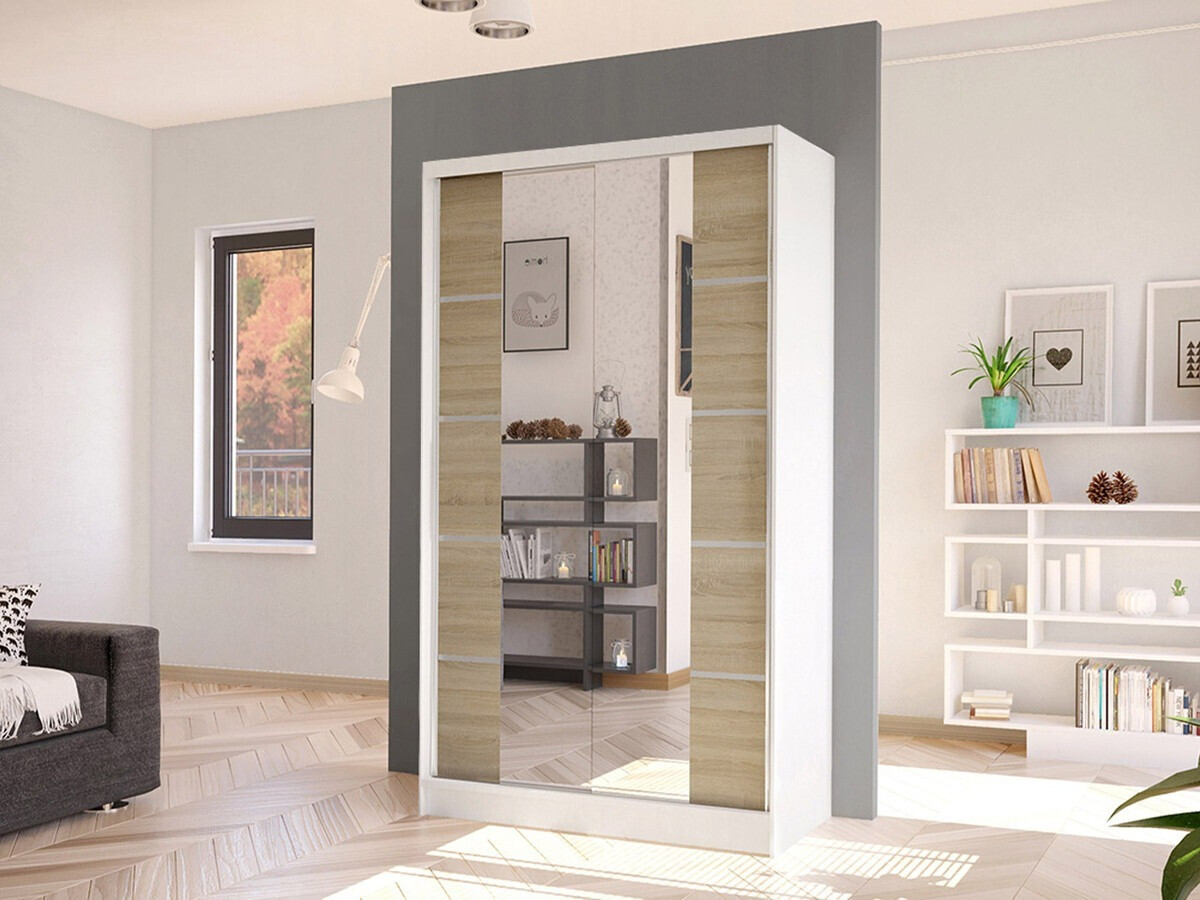 Kledingkast Closico Fractor V (Wit + Sonoma eik)