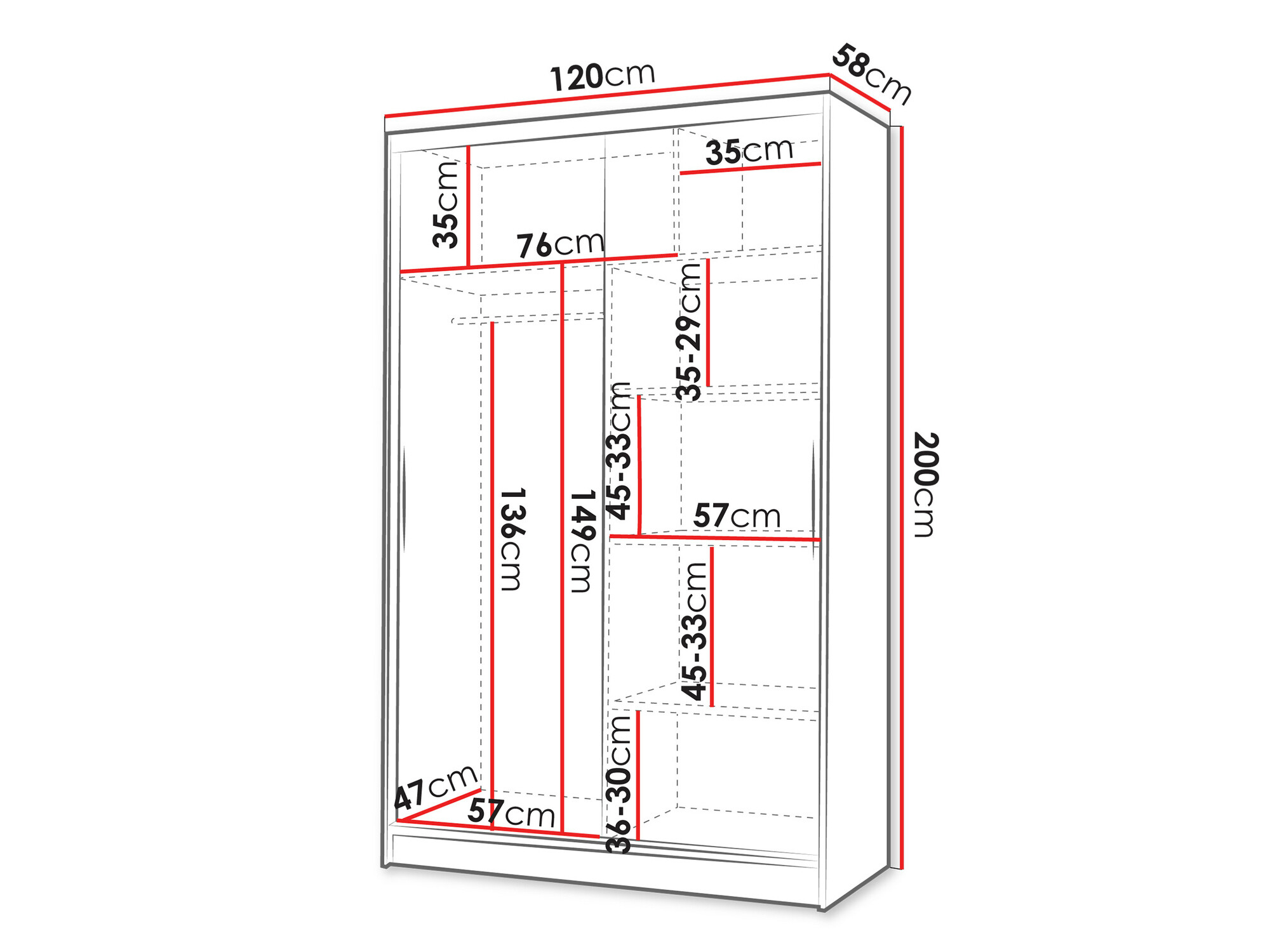 Kledingkast Closico 150 (Zwart + Wit)