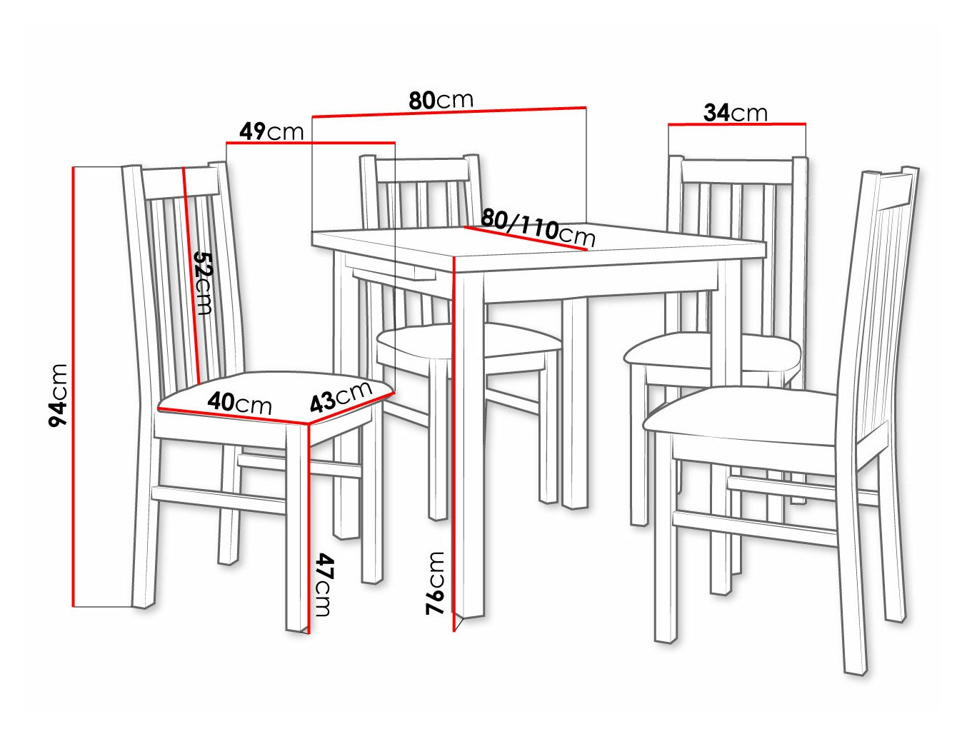 Eetkamerset Victorville 263 (Wit)