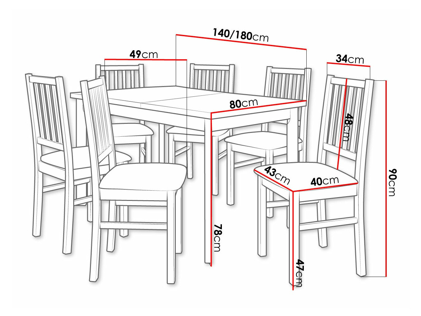 Eetkamerset Victorville 264 (Wit)