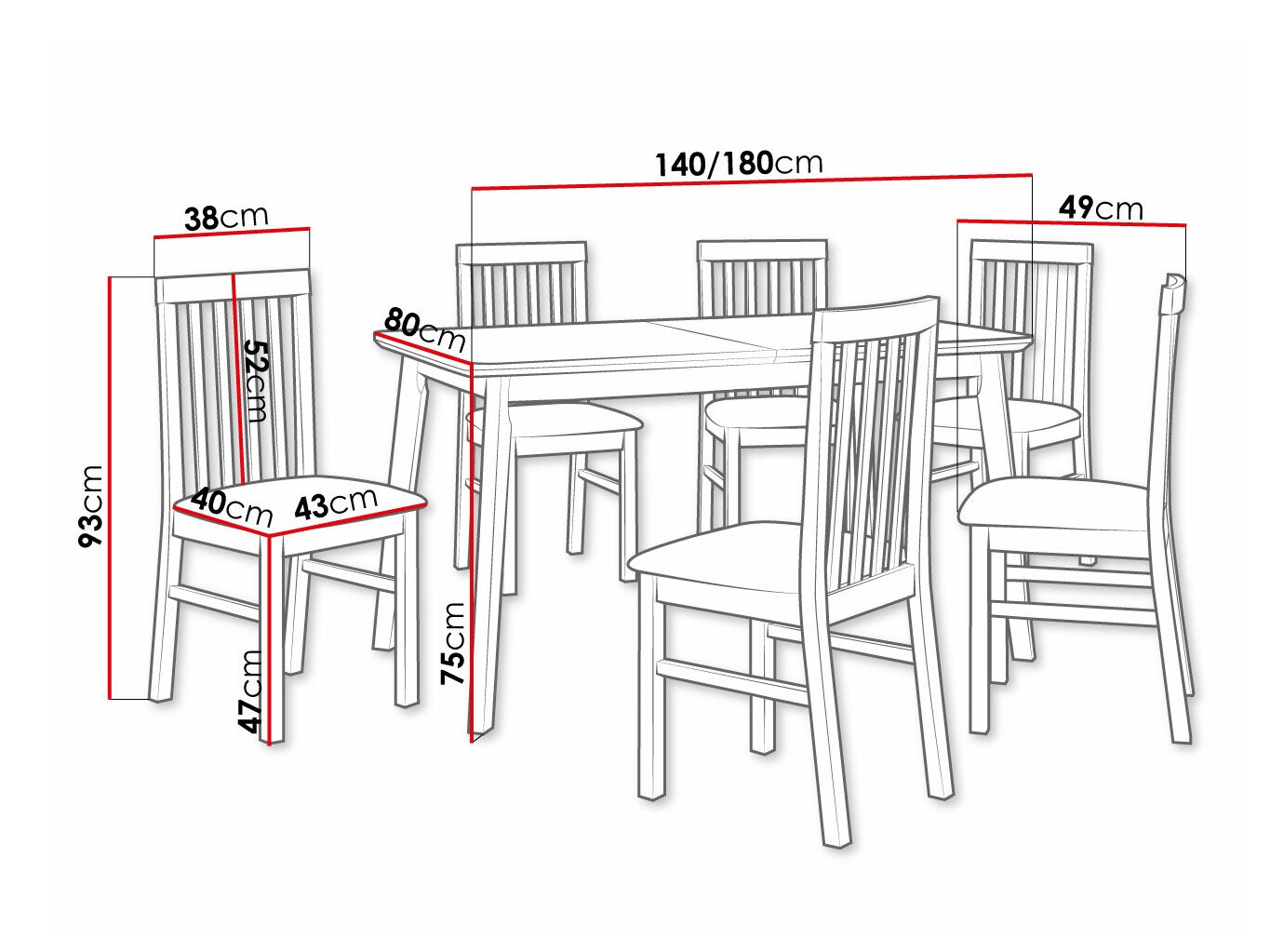 Eetkamerset Victorville 267 (Wit)
