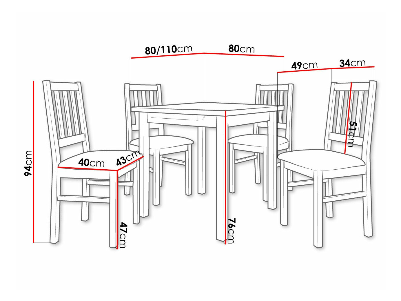 Eetkamerset Victorville 275 (Wit)