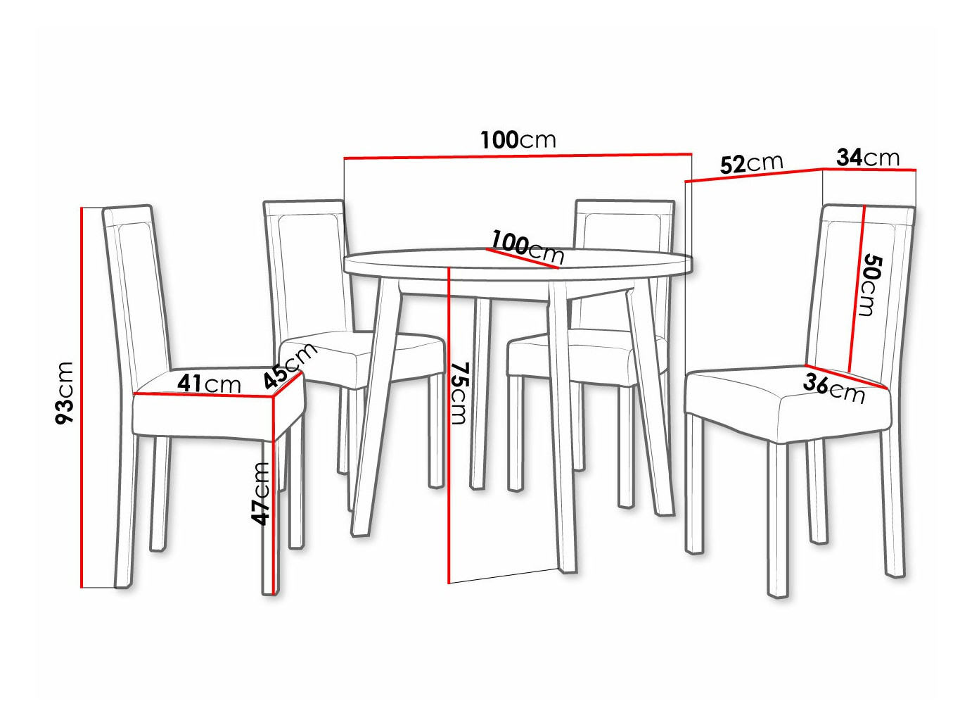 Eetkamerset Victorville 304 (Zwart)