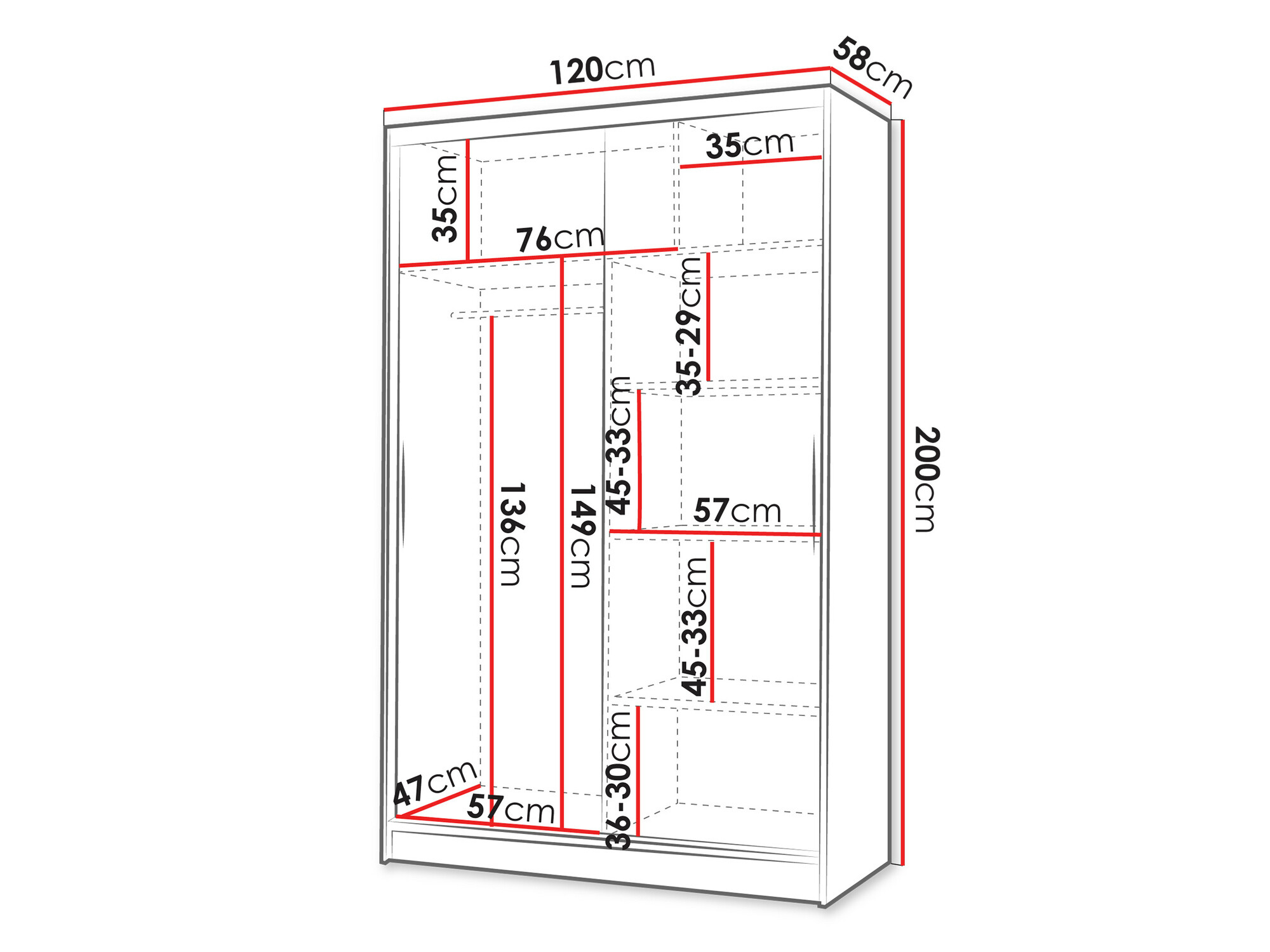 Kledingkast Closico 147 (Wit + Sonoma eik)