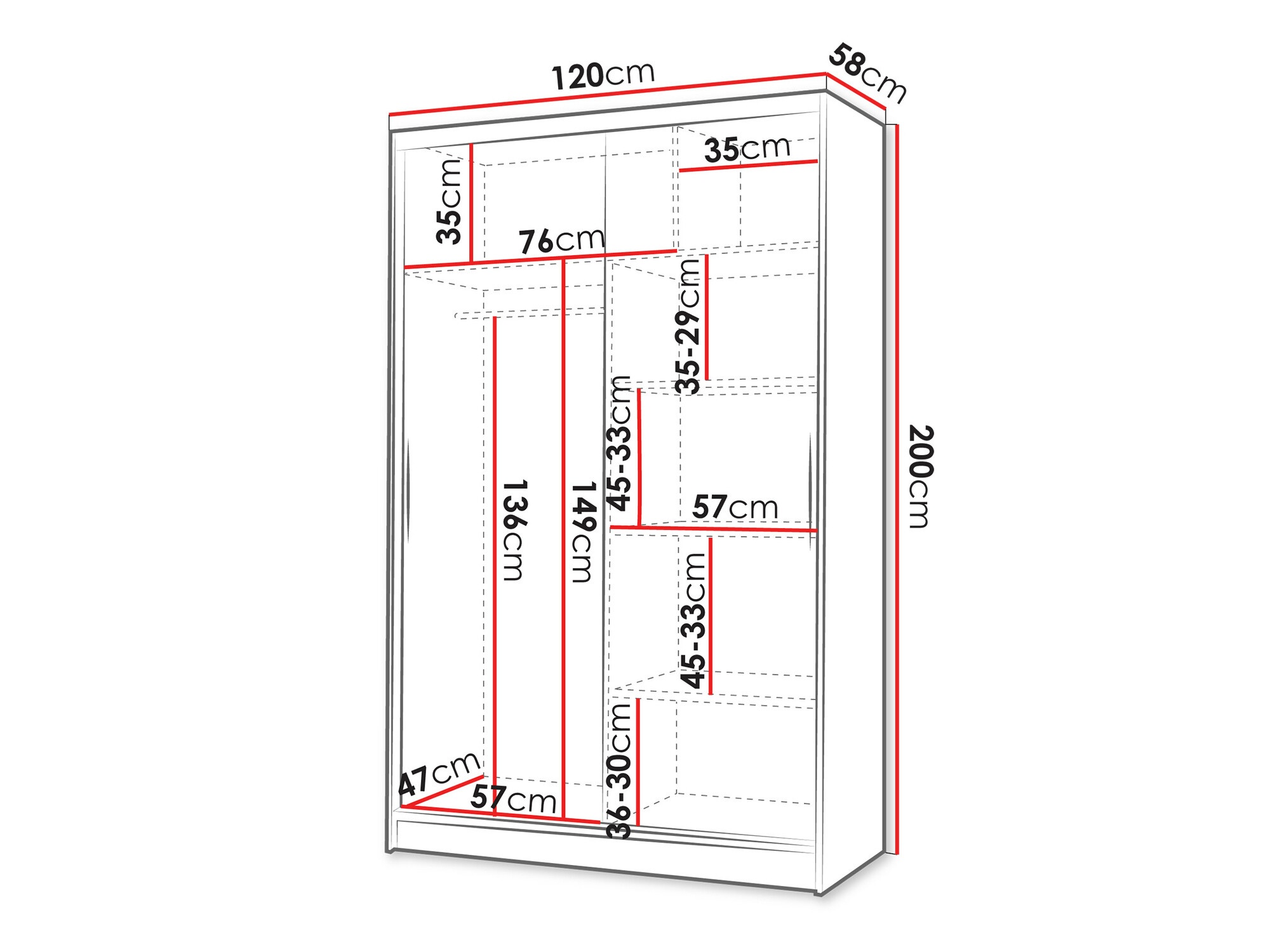 Kledingkast Closico 148 (Wit + Zwart)