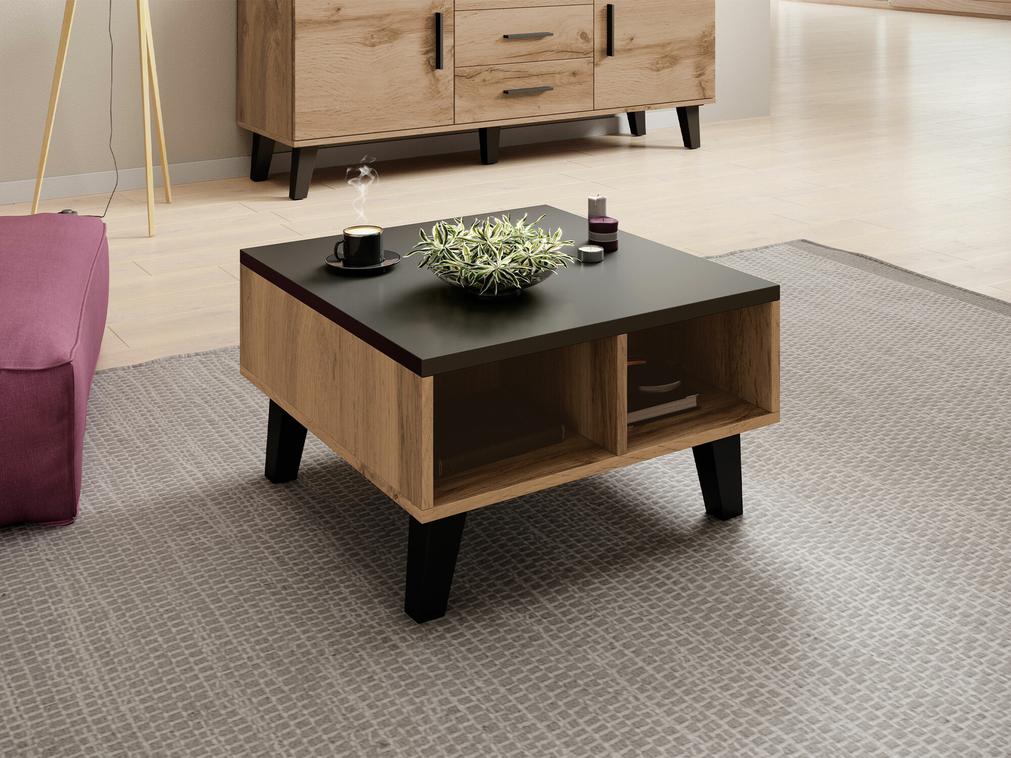 Salontafel Larfloi 100 (Wotan eik + Zwart)