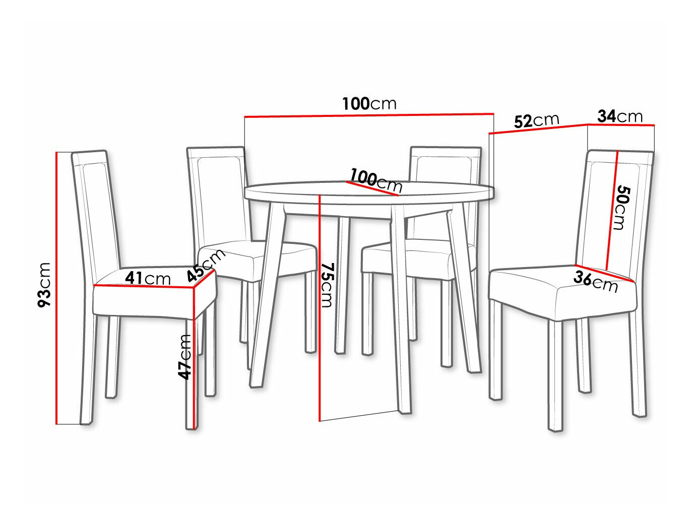 Eetkamerset Victorville 306 (Zwart)