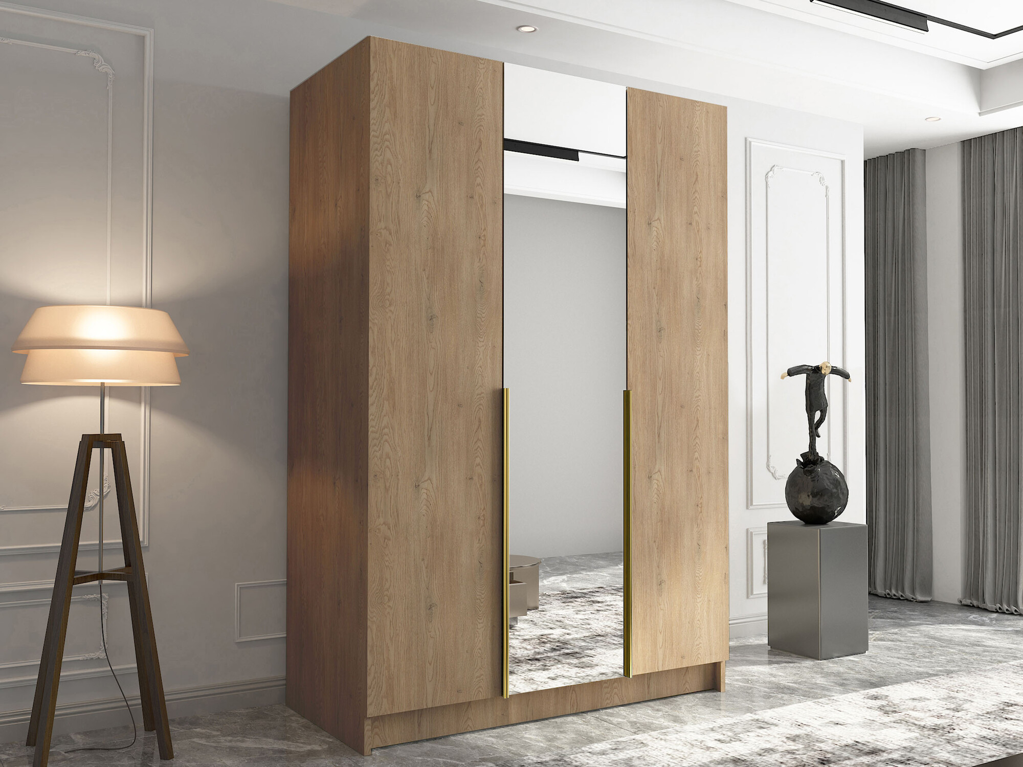 Kledingkast Closico 197 (Licht hout + Gouden)