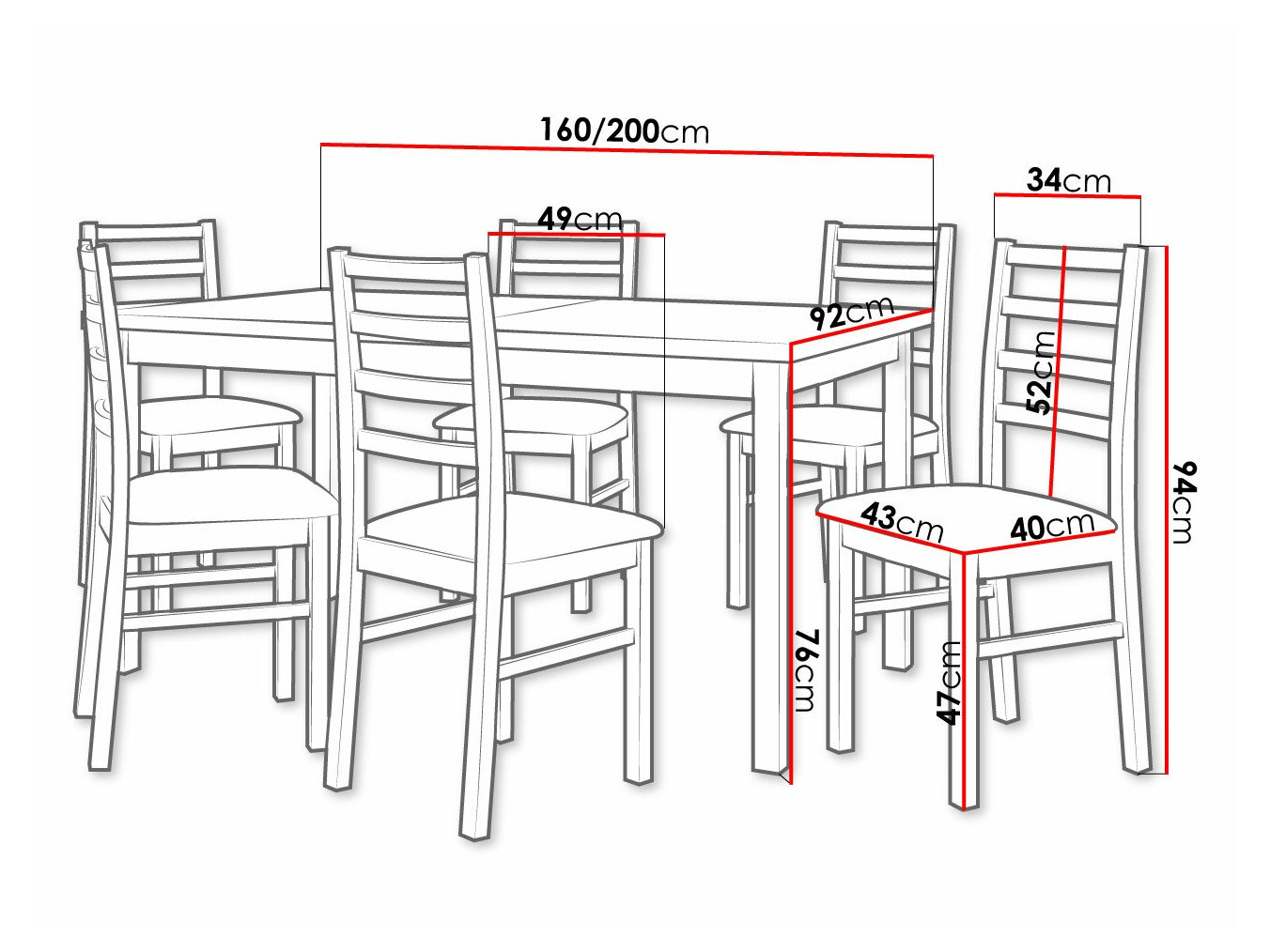 Eetkamerset Victorville 307 (Moer)