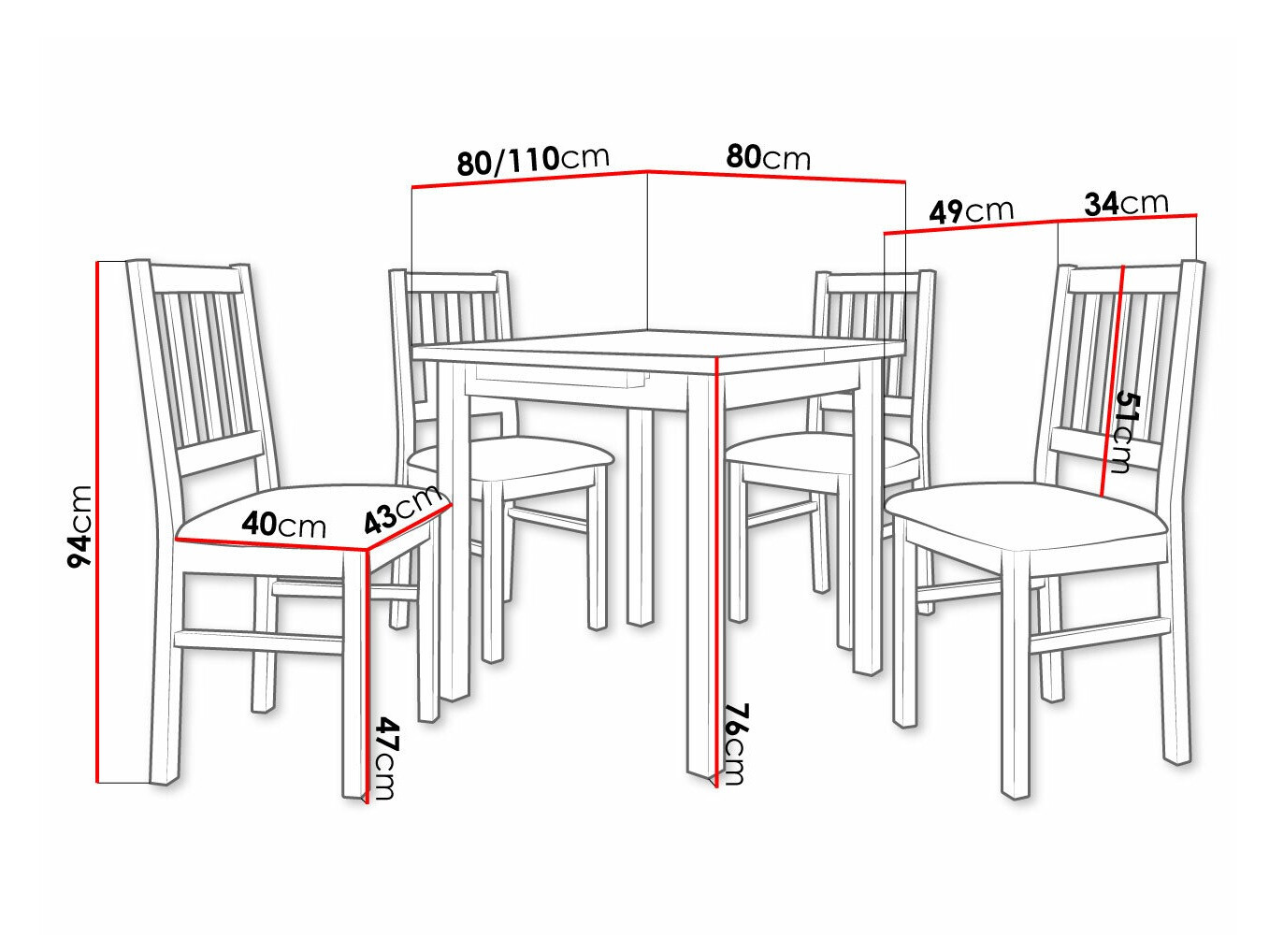 Eetkamerset Victorville 314 (Wit)