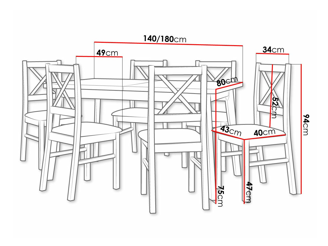 Eetkamerset Victorville 316 (Wit)