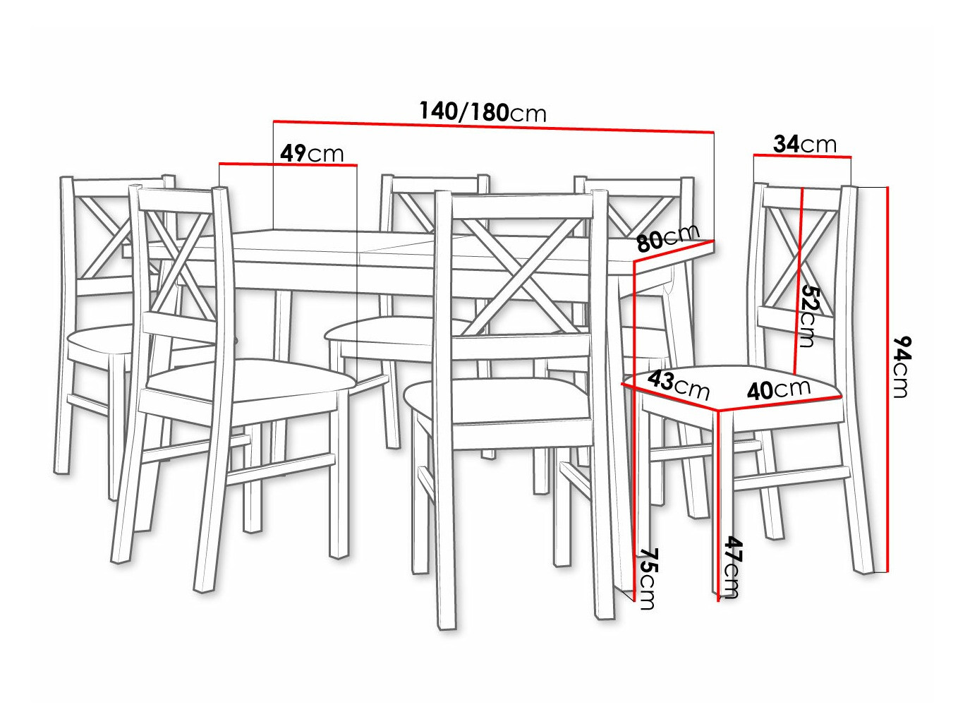 Eetkamerset Victorville 316 (Wit)