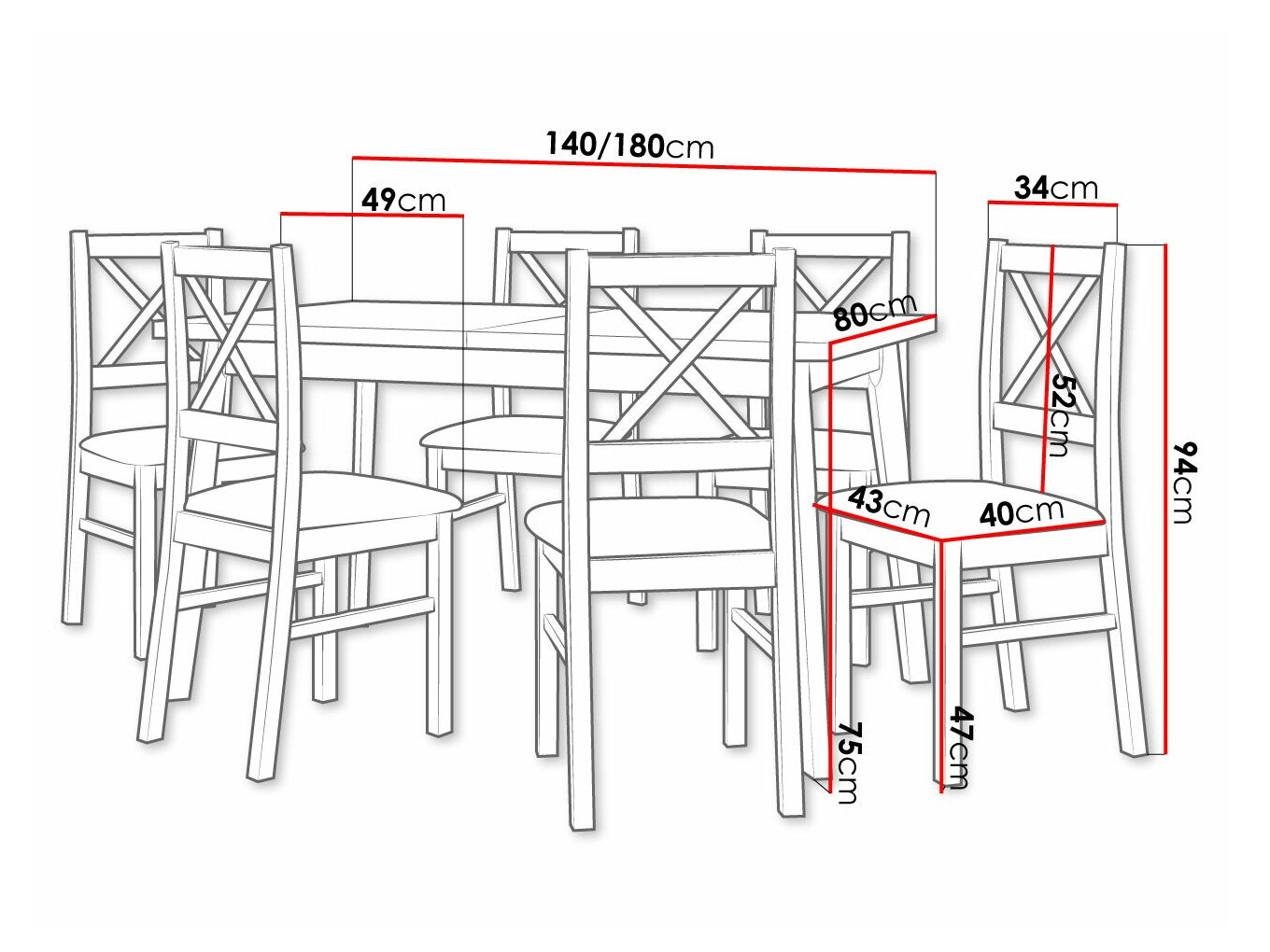 Eetkamerset Victorville 316 (Zwart)