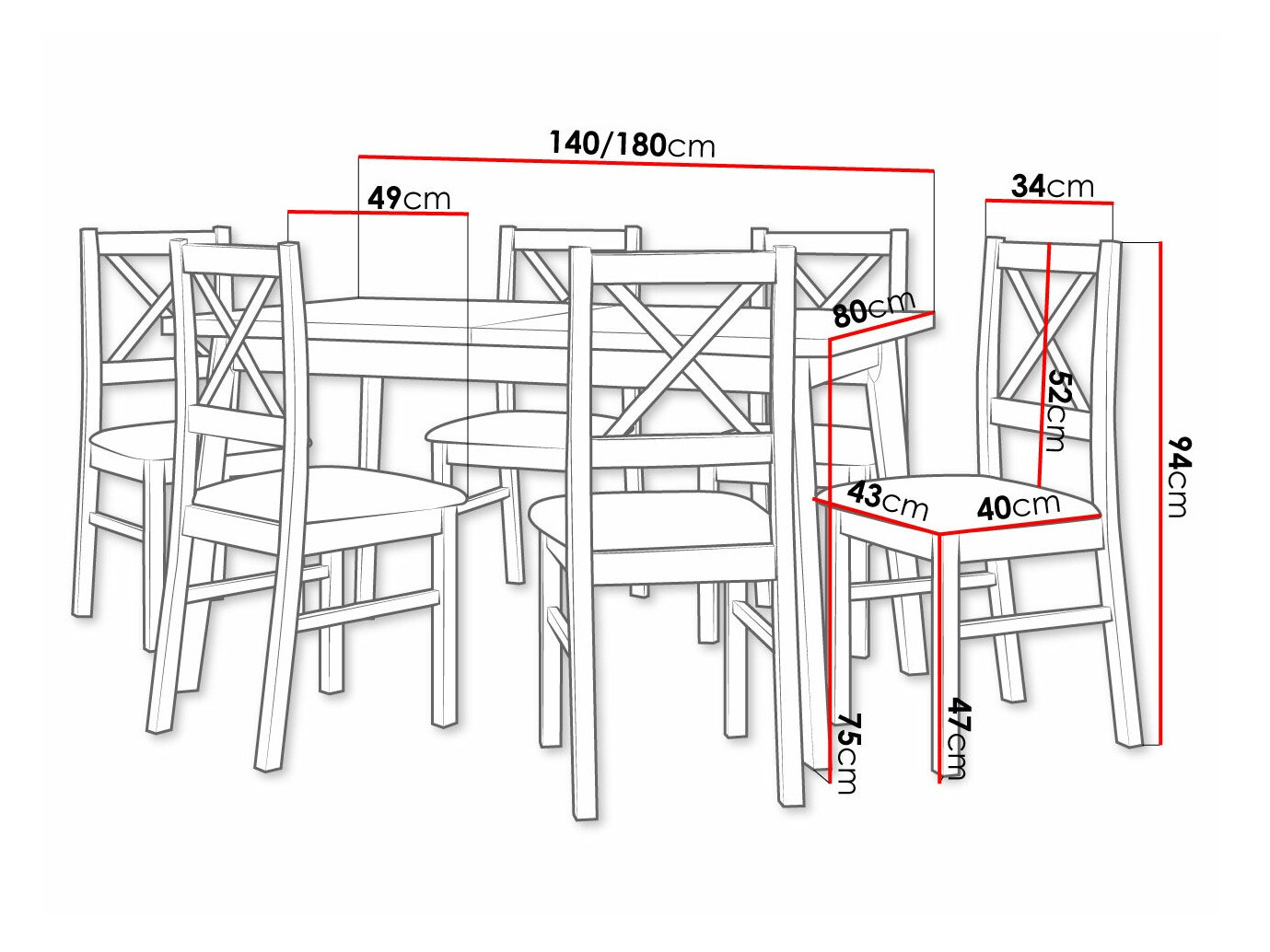 Eetkamerset Victorville 316 (Zwart)