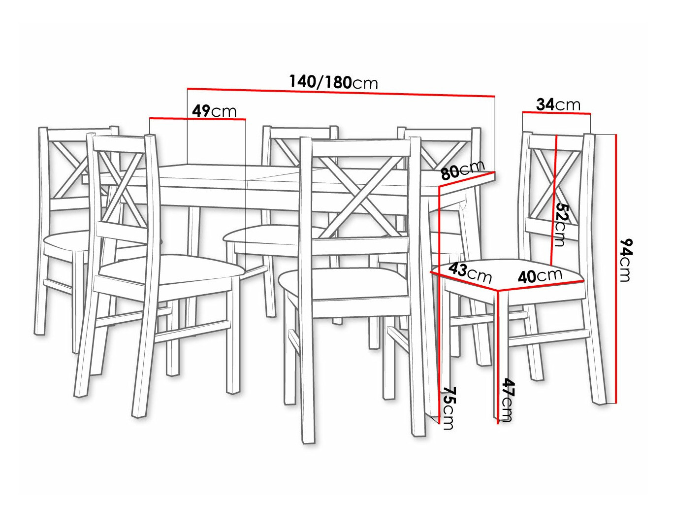 Eetkamerset Victorville 316 (Zwart)