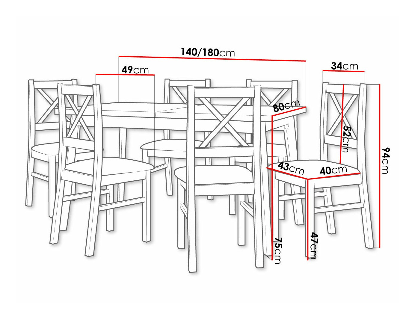 Eetkamerset Victorville 317 (Wit)