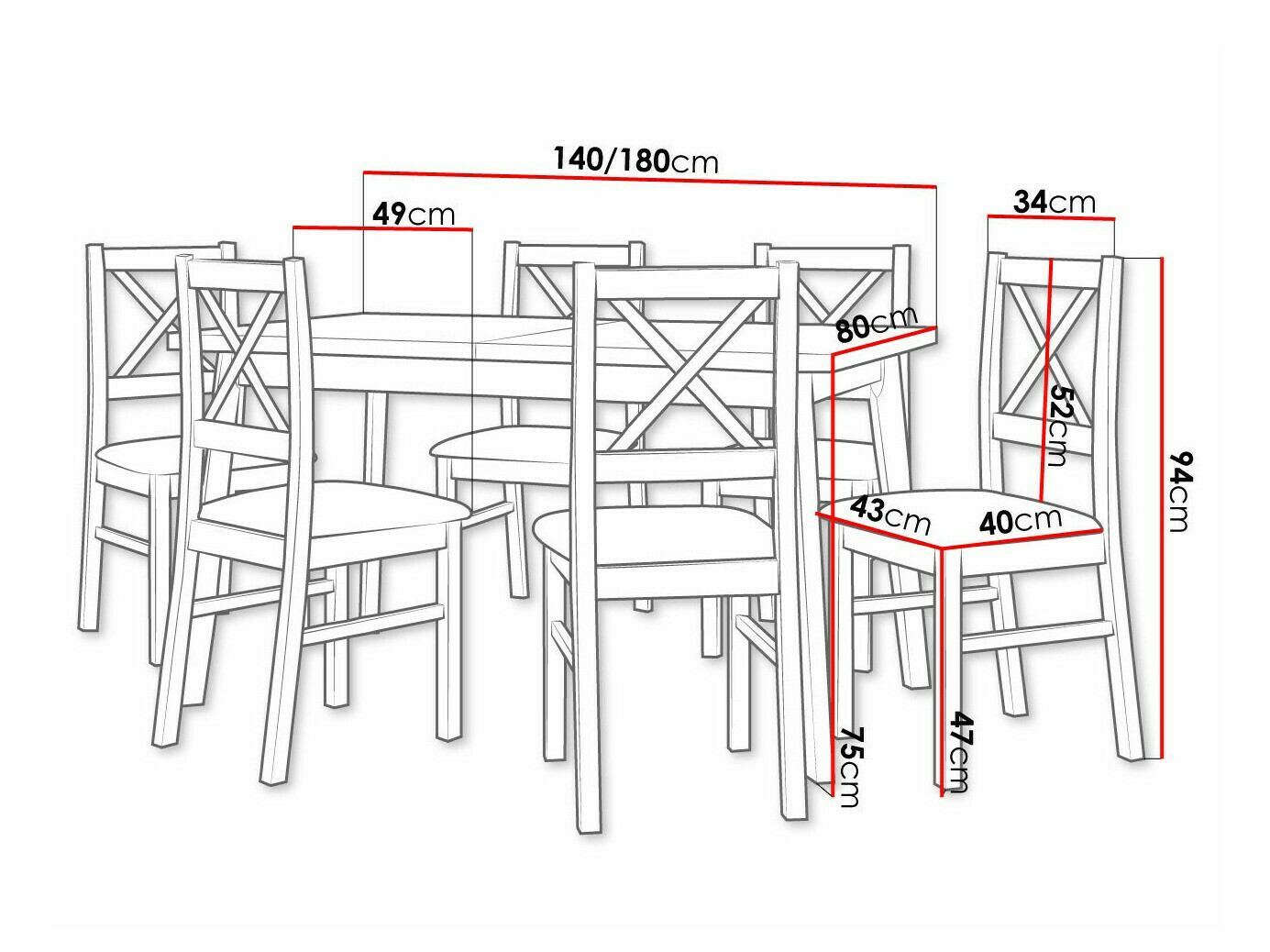 Eetkamerset Victorville 317 (Zwart)