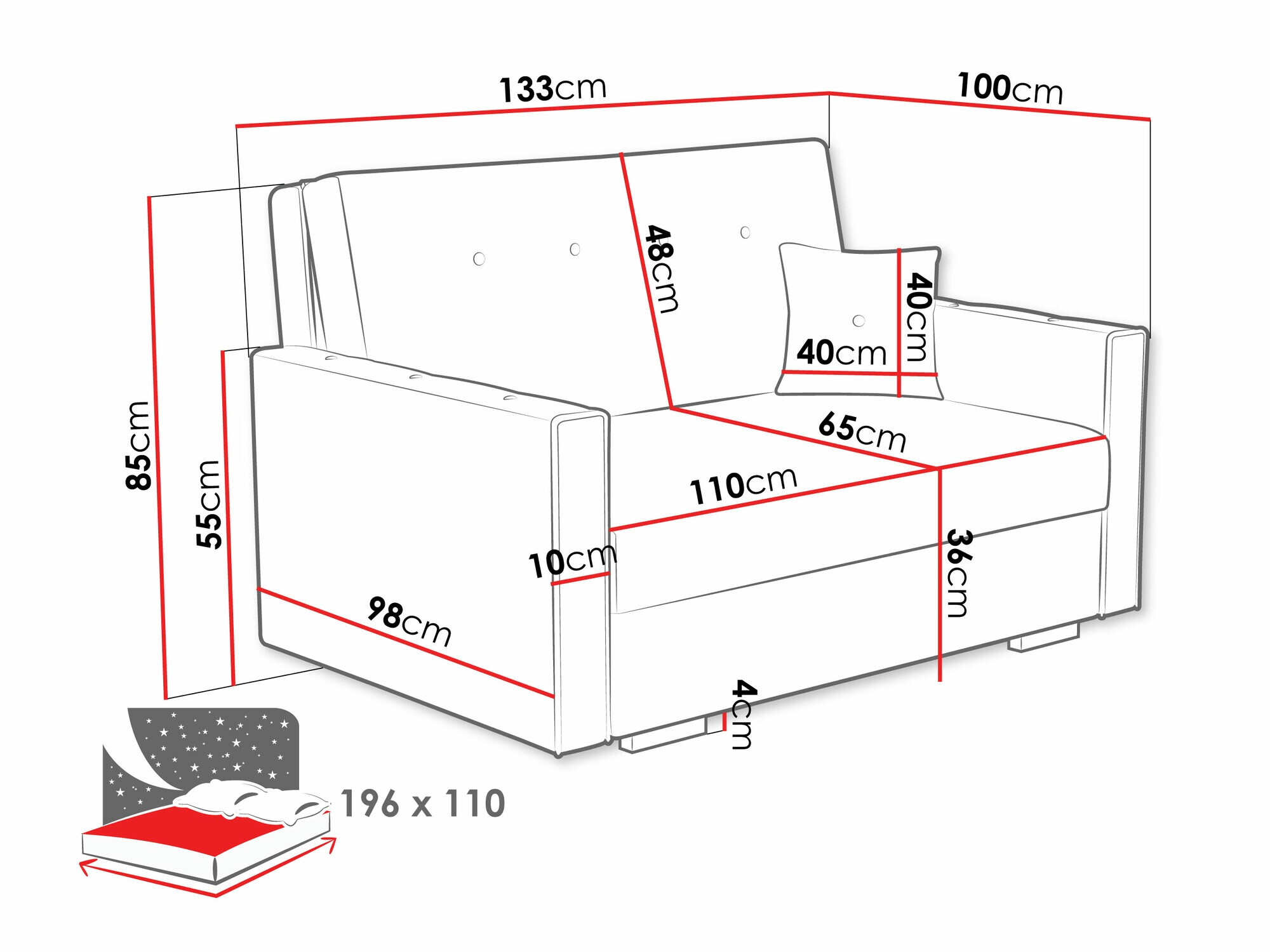 Slaapbank Columbus 235 (Coral 80)