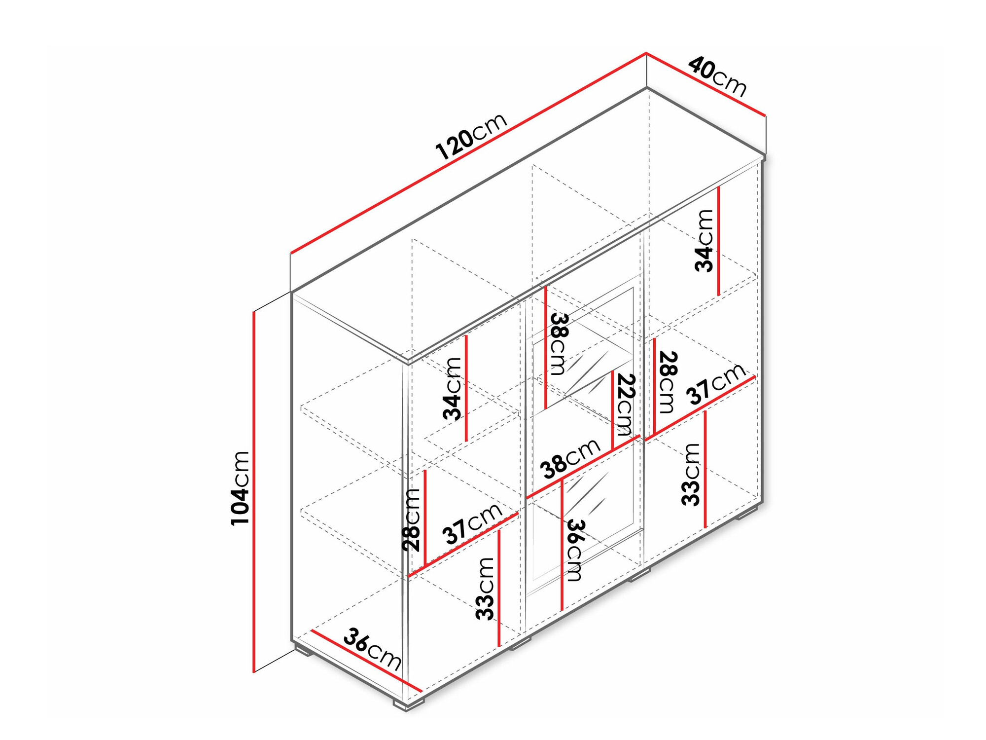 Dressoir Mirfivo 103 (Wit + Glanzend wit)