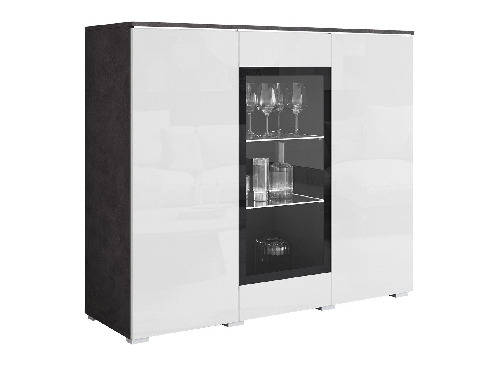 Dressoir Sarasota 186 (Matera grijs + Glanzend wit)