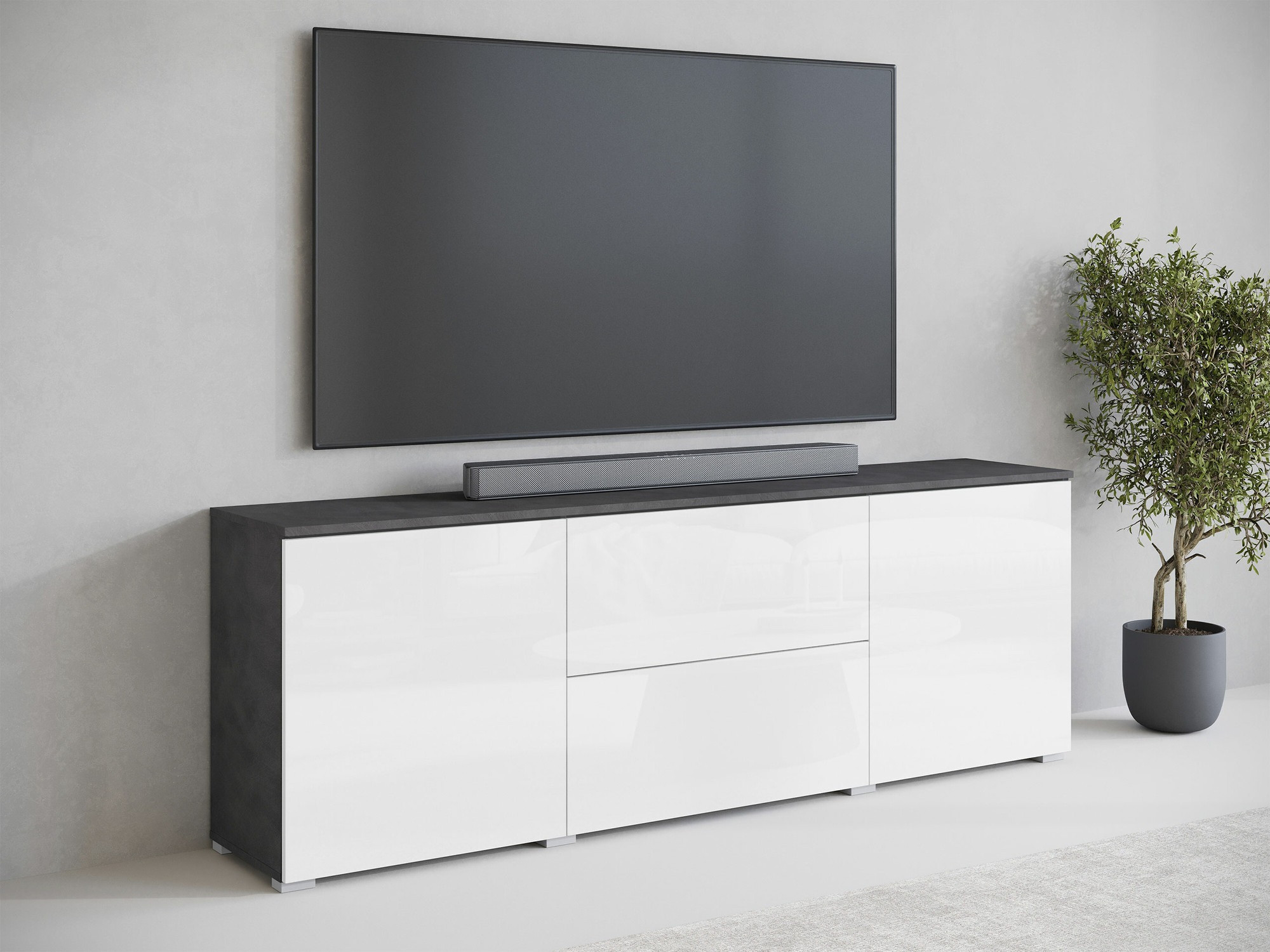 TV-meubel Mirfivo 104 (Matera grijs + Glanzend wit)