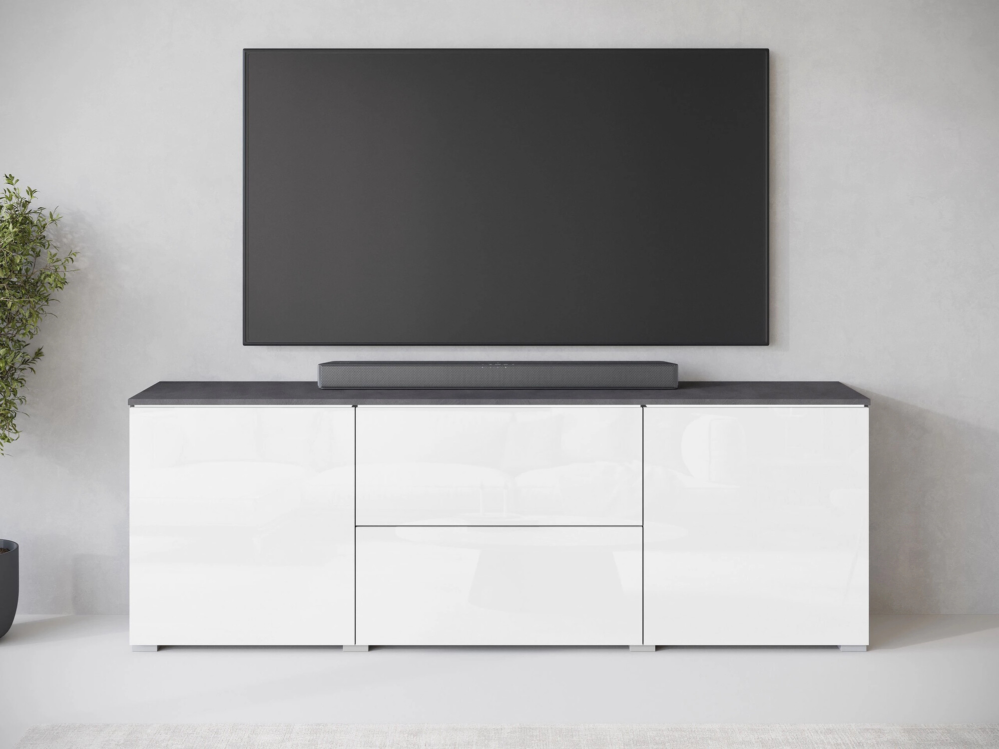 TV-meubel Mirfivo 104 (Matera grijs + Glanzend wit)