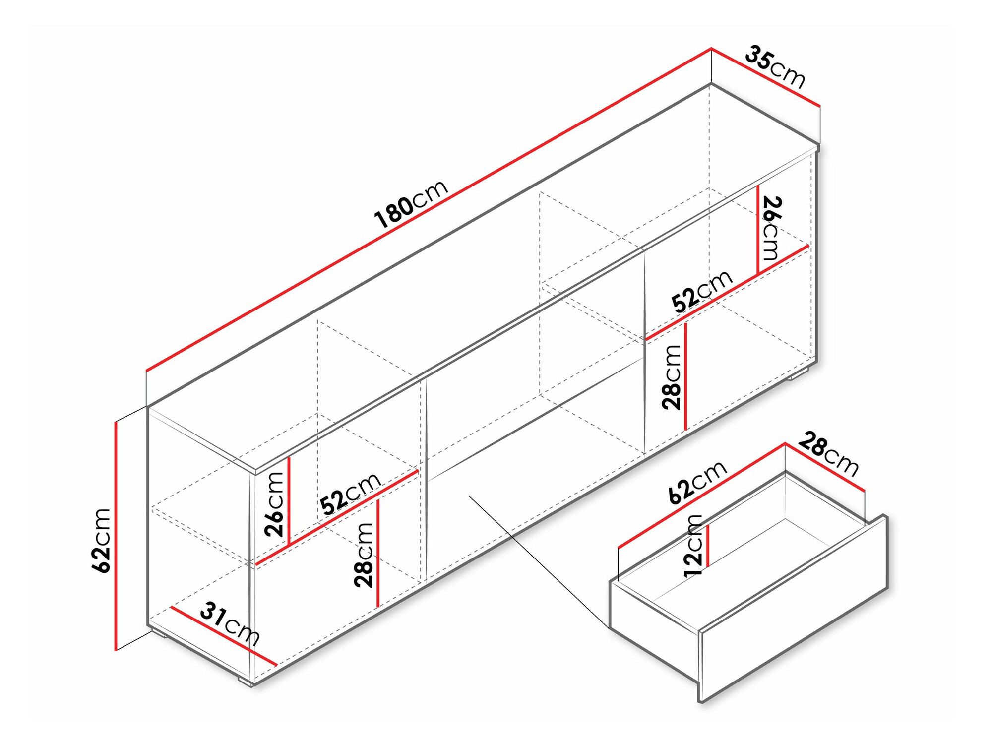 TV-meubel Mirfivo 104 (Matera grijs + Glanzend wit)