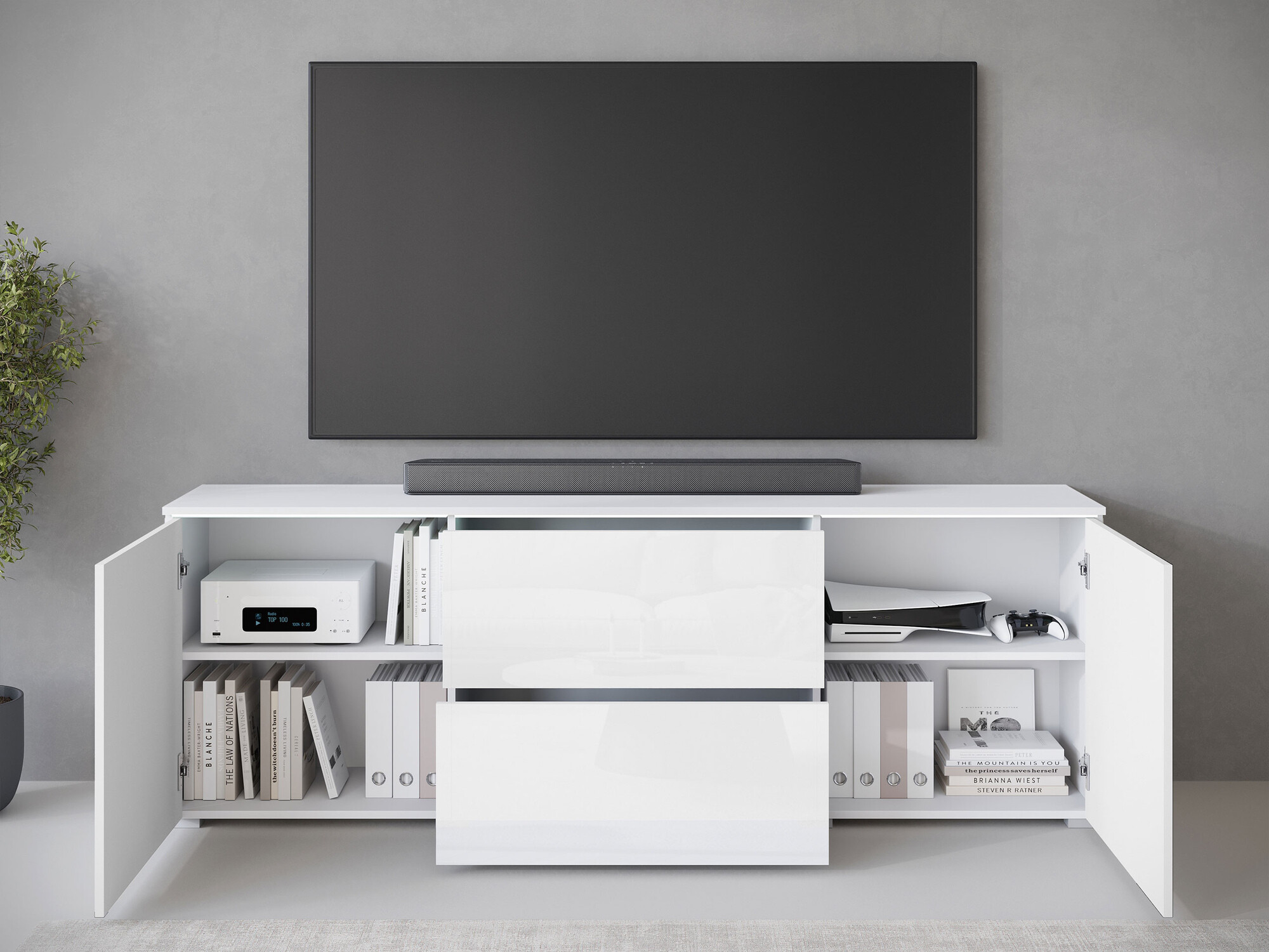 TV-meubel Sarasota 190 (Matera grijs + Glanzend wit)